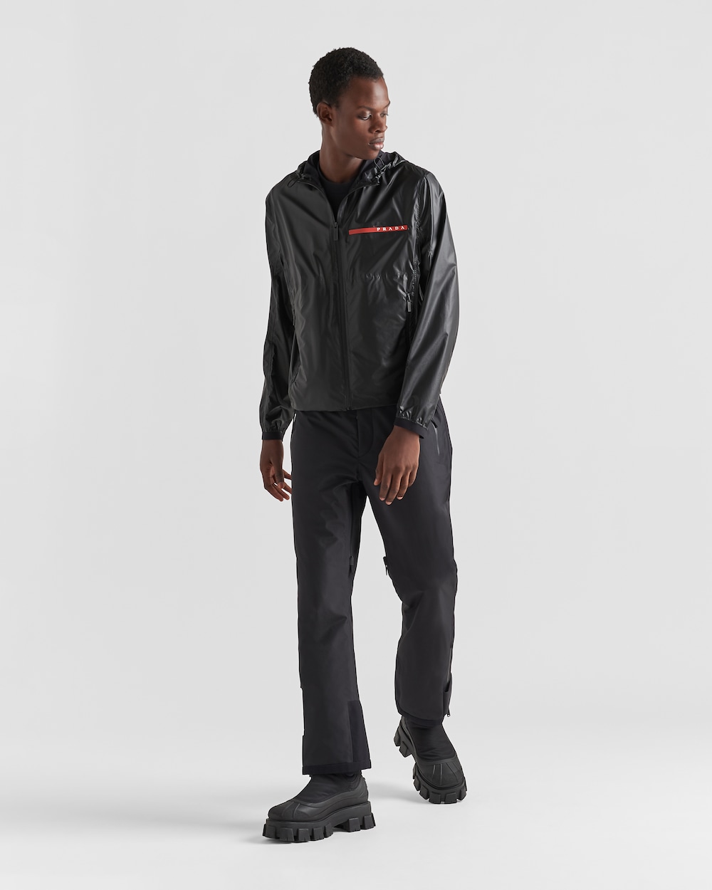 Prada Light Nylon Hooded Jacket, Men, Black, Size S