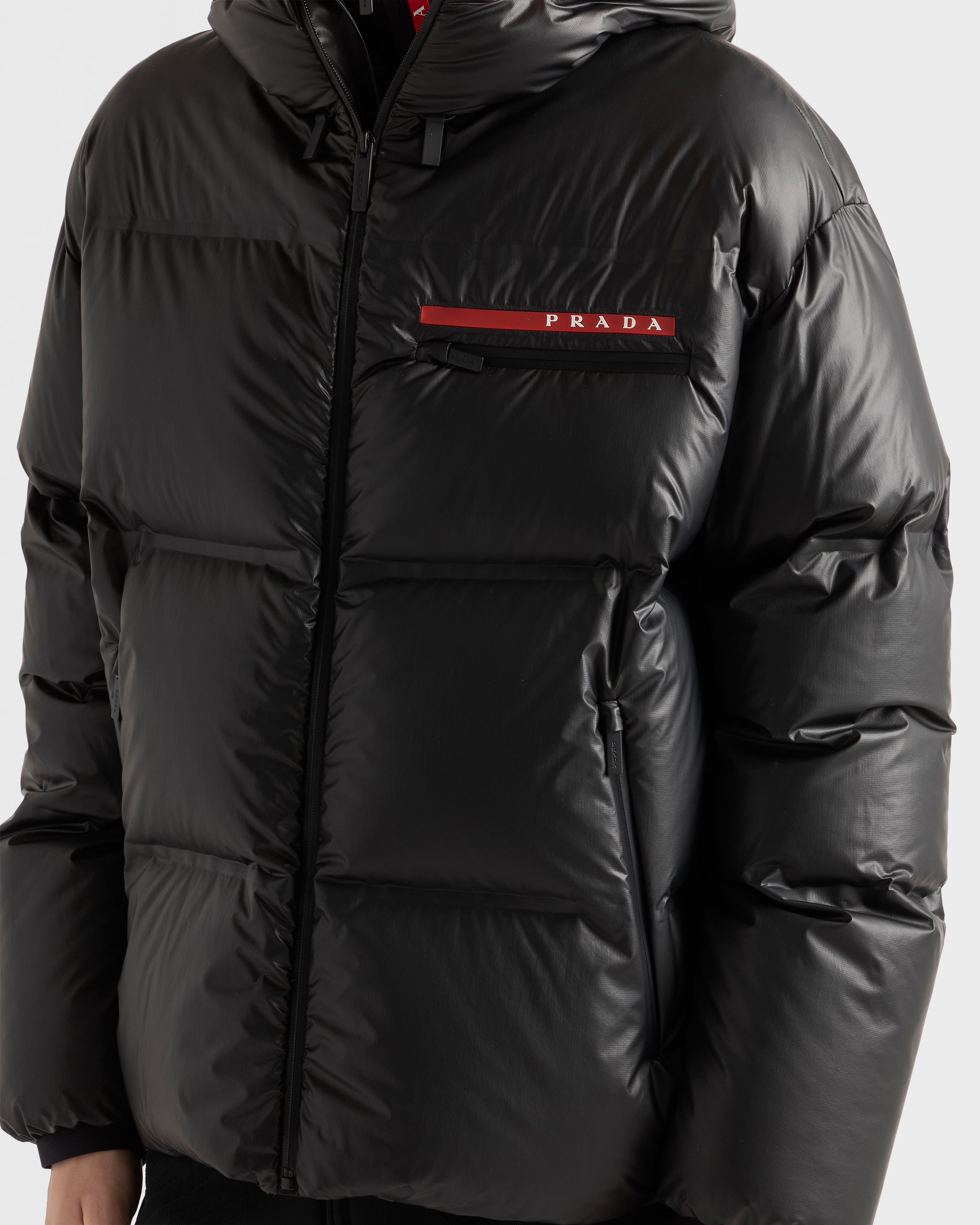 Black Medium-weight technical fabric down jacket | PRADA - United
