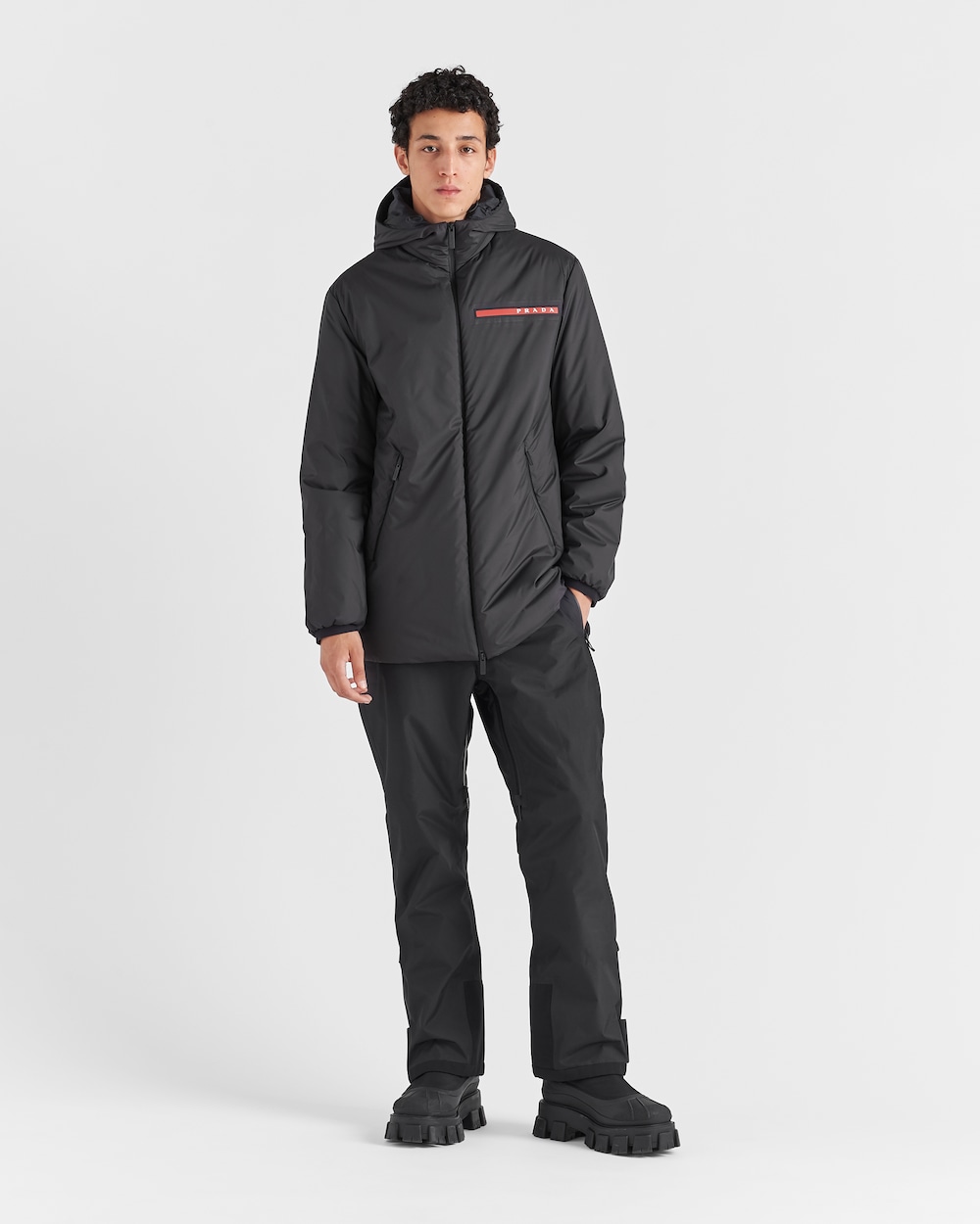 Prada Light Polyester Padded Jacket, Men, Black, Size L