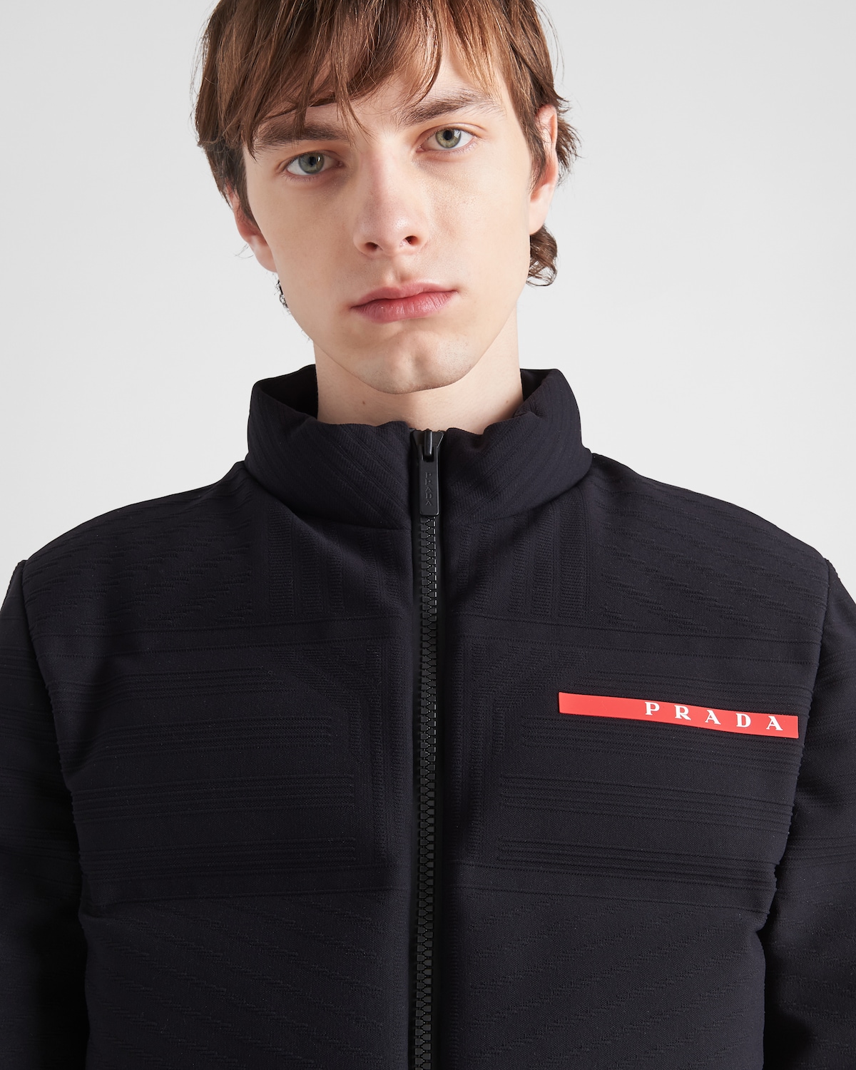 Black Cropped Technical Knit Puffer Jacket PRADA