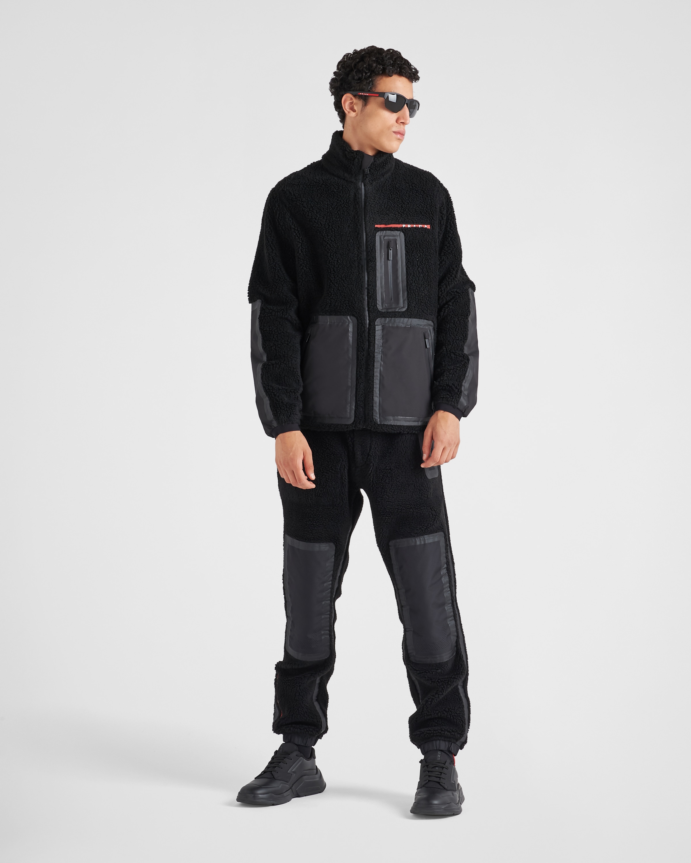 Schwarz Technische Jacke Aus Recycling fleece PRADA