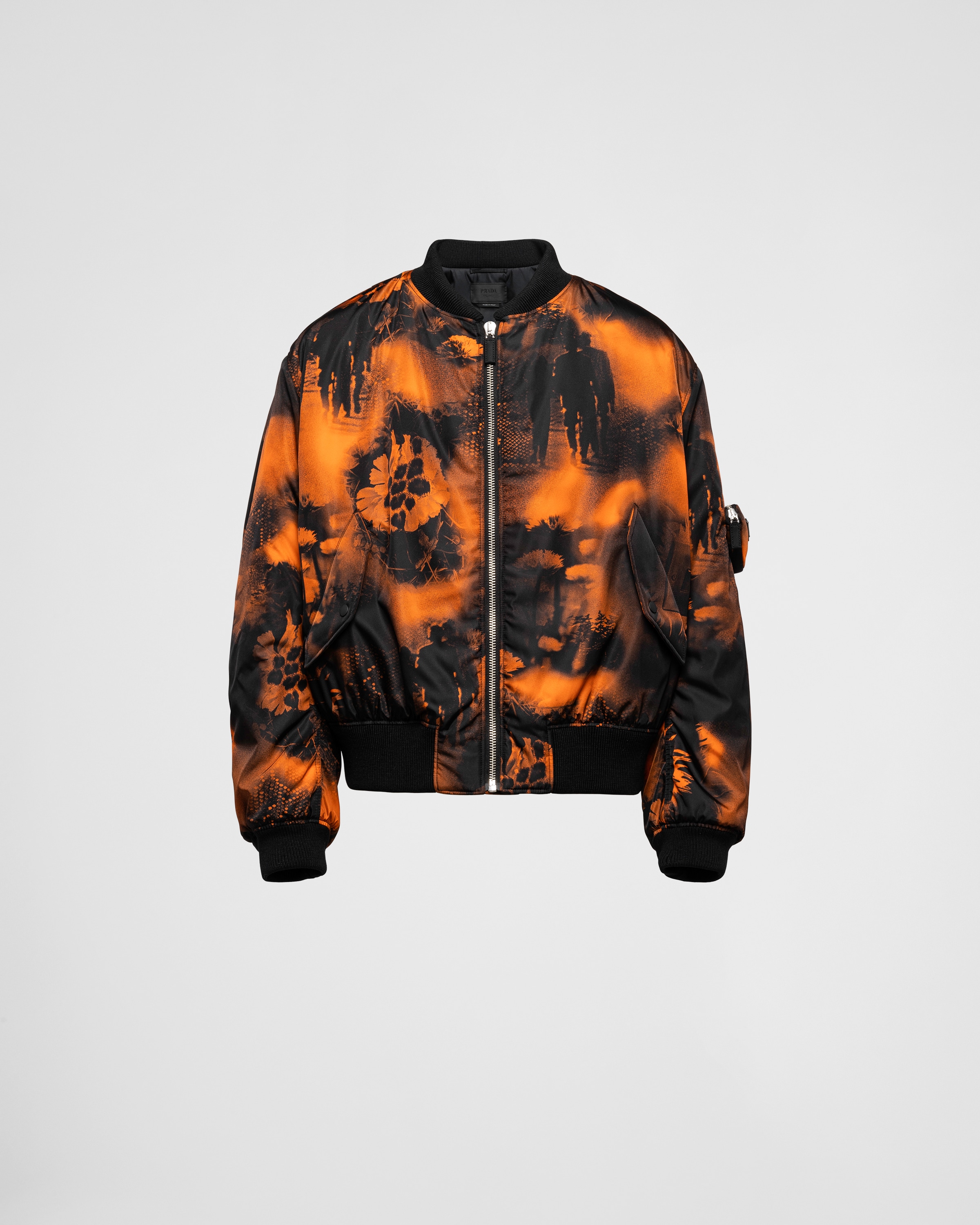 Orange Printed Re-Nylon bomber jacket 