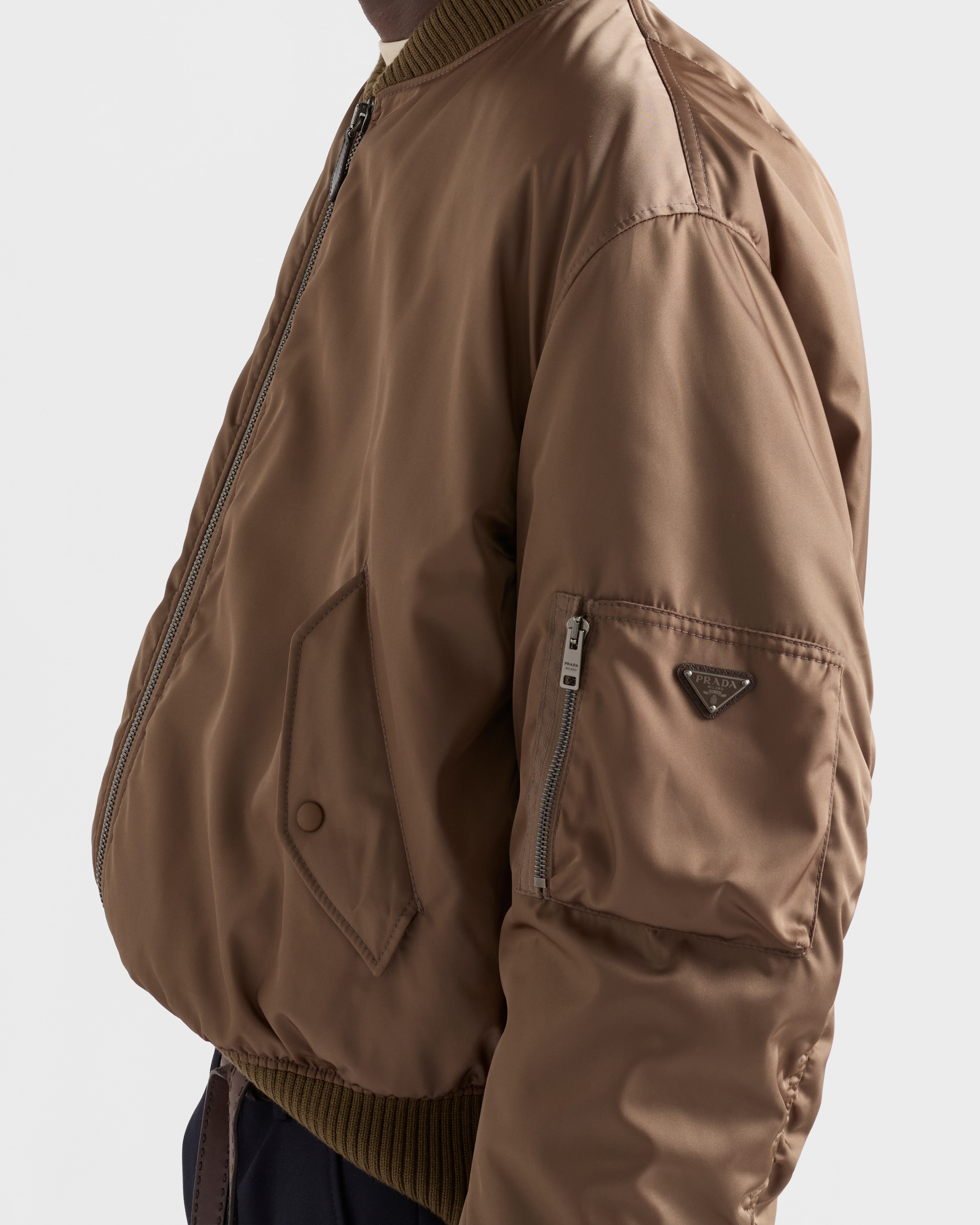 Bamboo Gray Re-nylon Bomber Jacket | PRADA - Japan