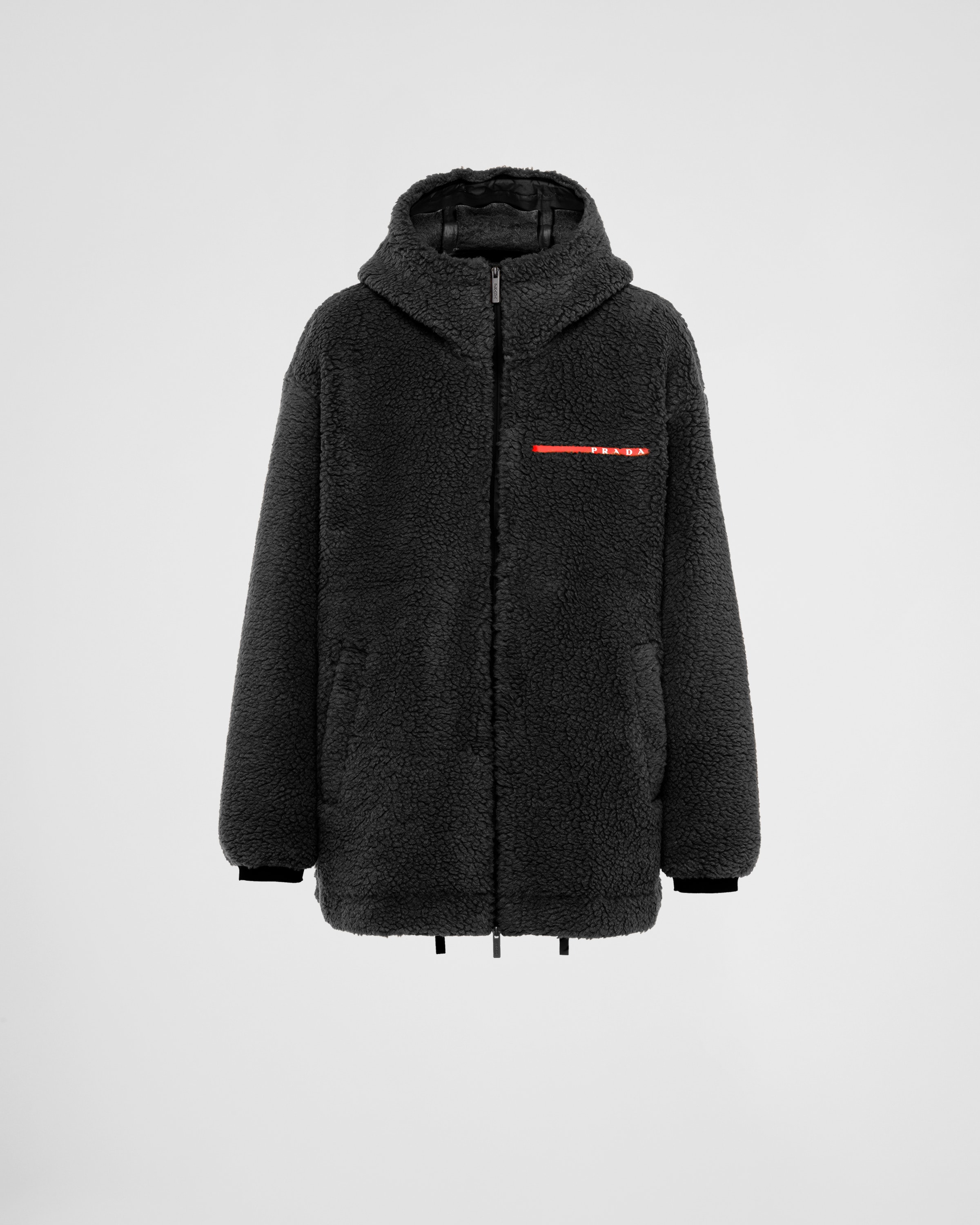 Black Recycled fleece hooded jacket | Prada