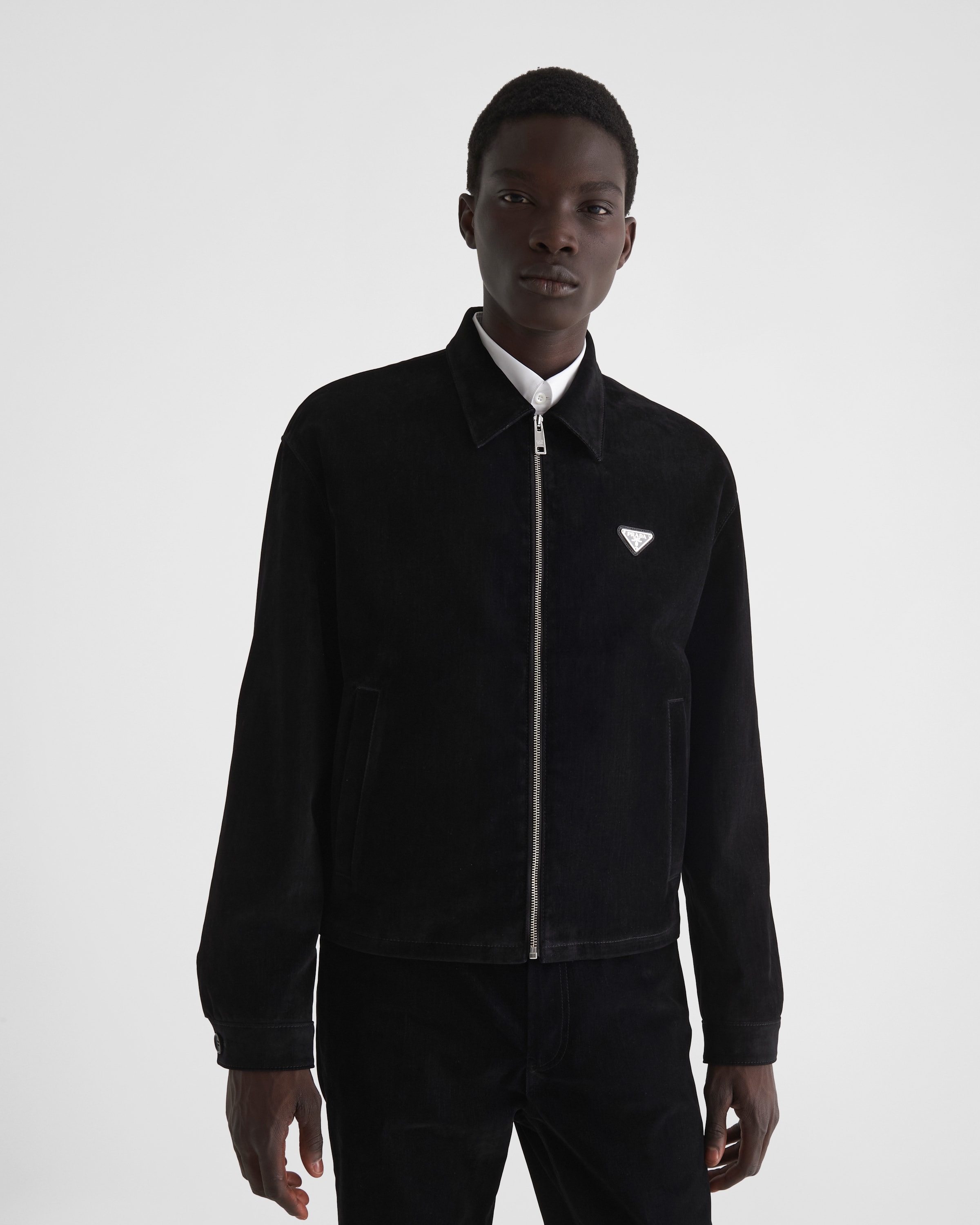 Black Cotton velvet blouson jacket | Prada