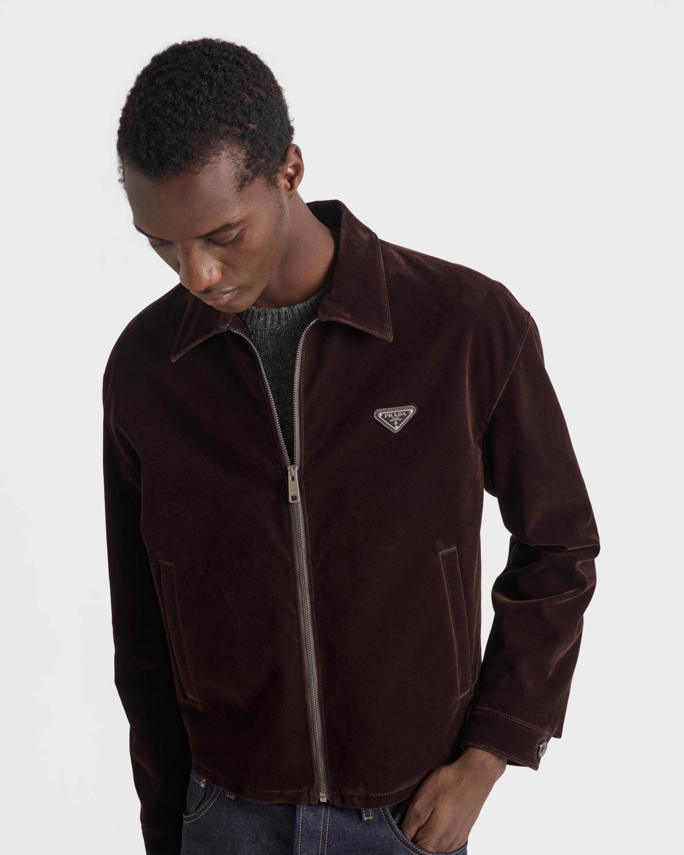 Ebony Cotton Velvet Blouson Jacket | PRADA