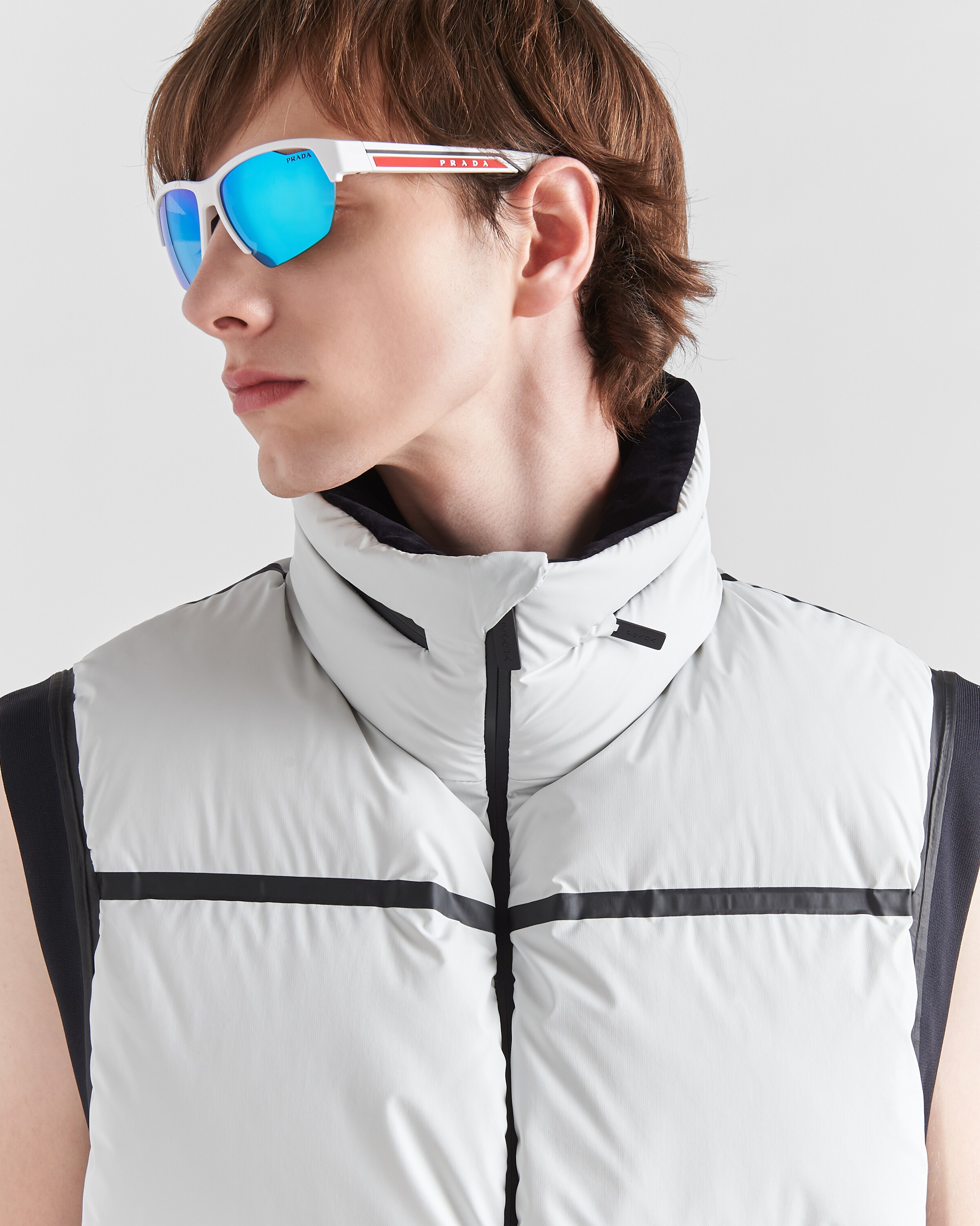 Prada Light Technical Fabric Down Vest In Chalk White