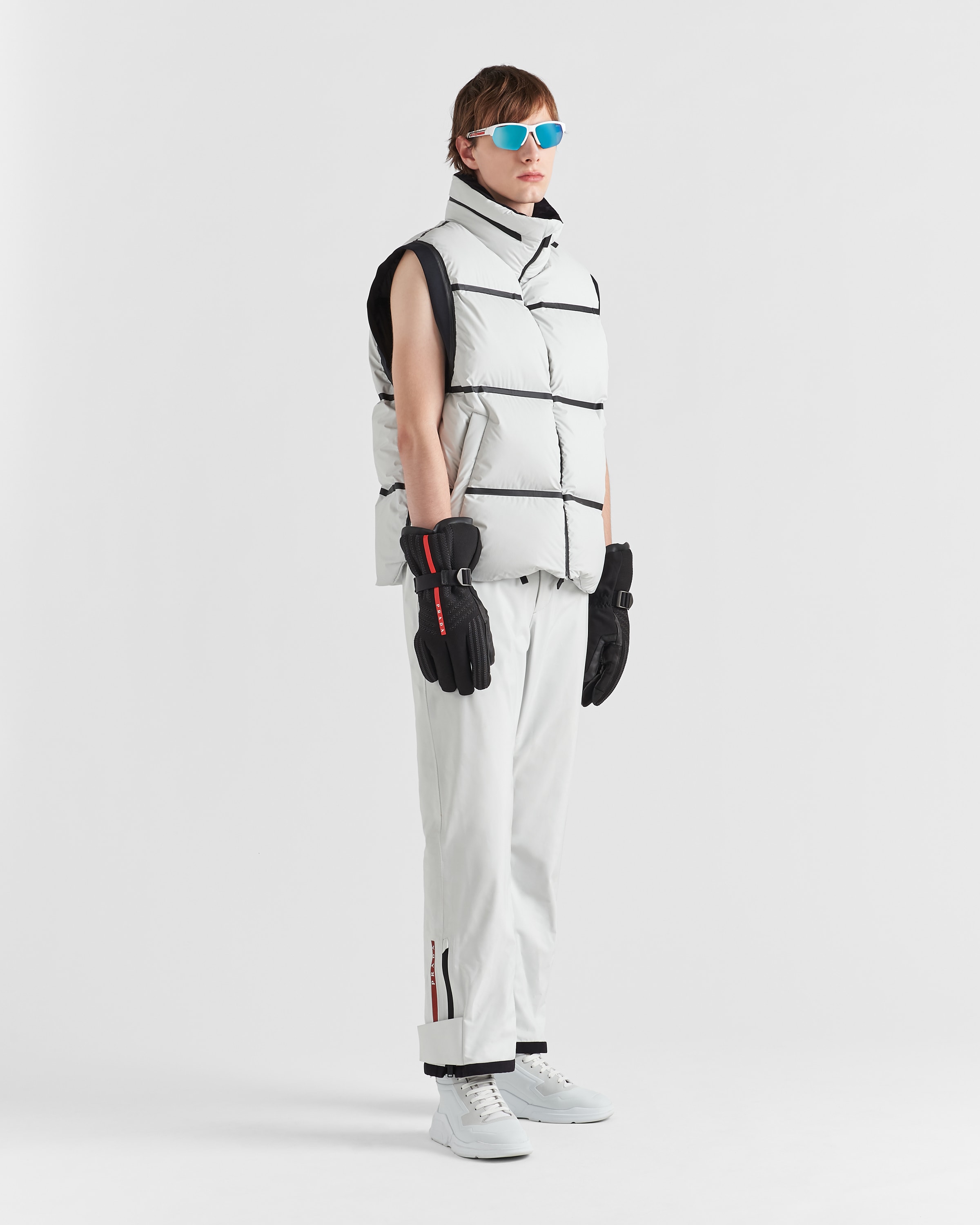 Prada Light Technical Fabric Down Vest In Chalk White