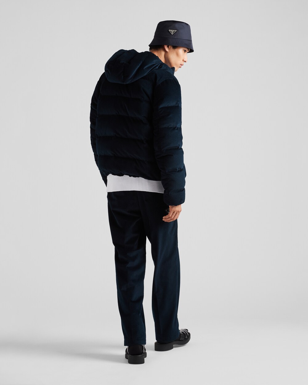 Blue Cropped corduroy down jacket | Prada