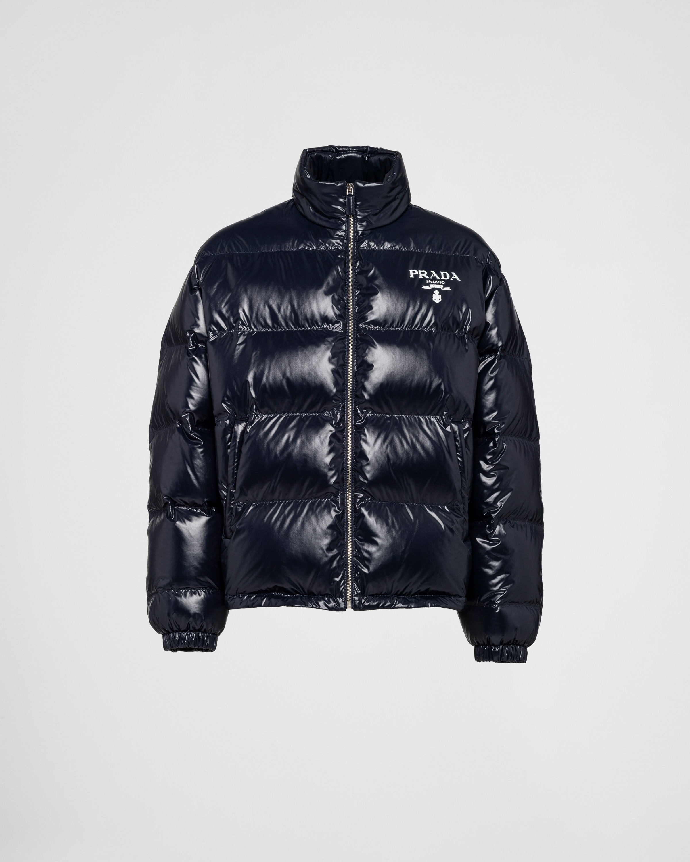 Blue Cropped Re-Nylon down jacket | Prada