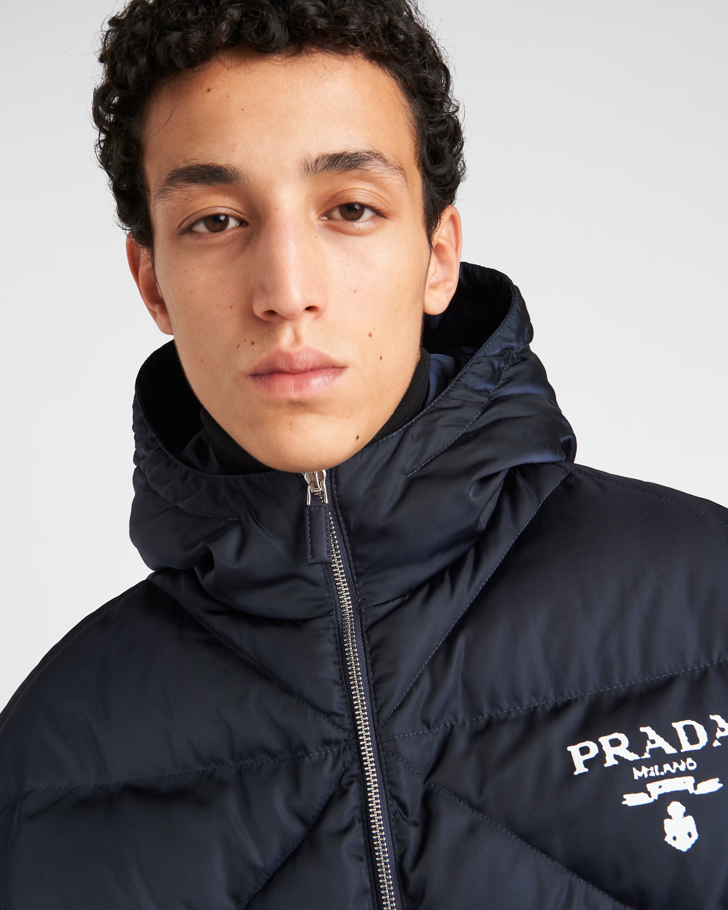 Blue Cropped Re nylon Down Jacket PRADA