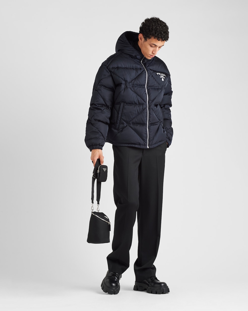 Blue Cropped Re-Nylon down jacket | Prada