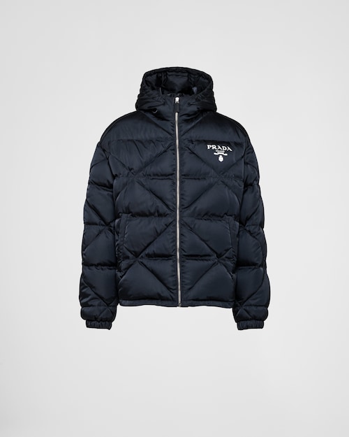 Blue Cropped Re-Nylon down jacket | Prada