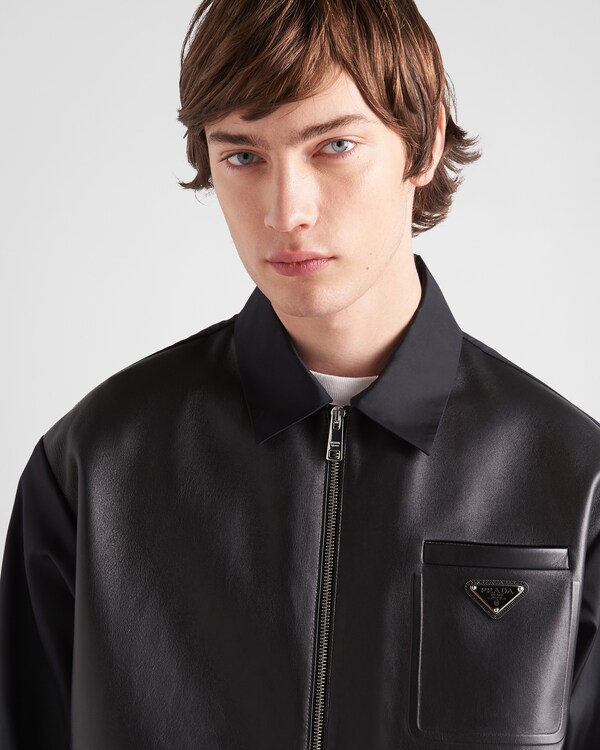 Black Re-nylon And Leather Jacket | PRADA