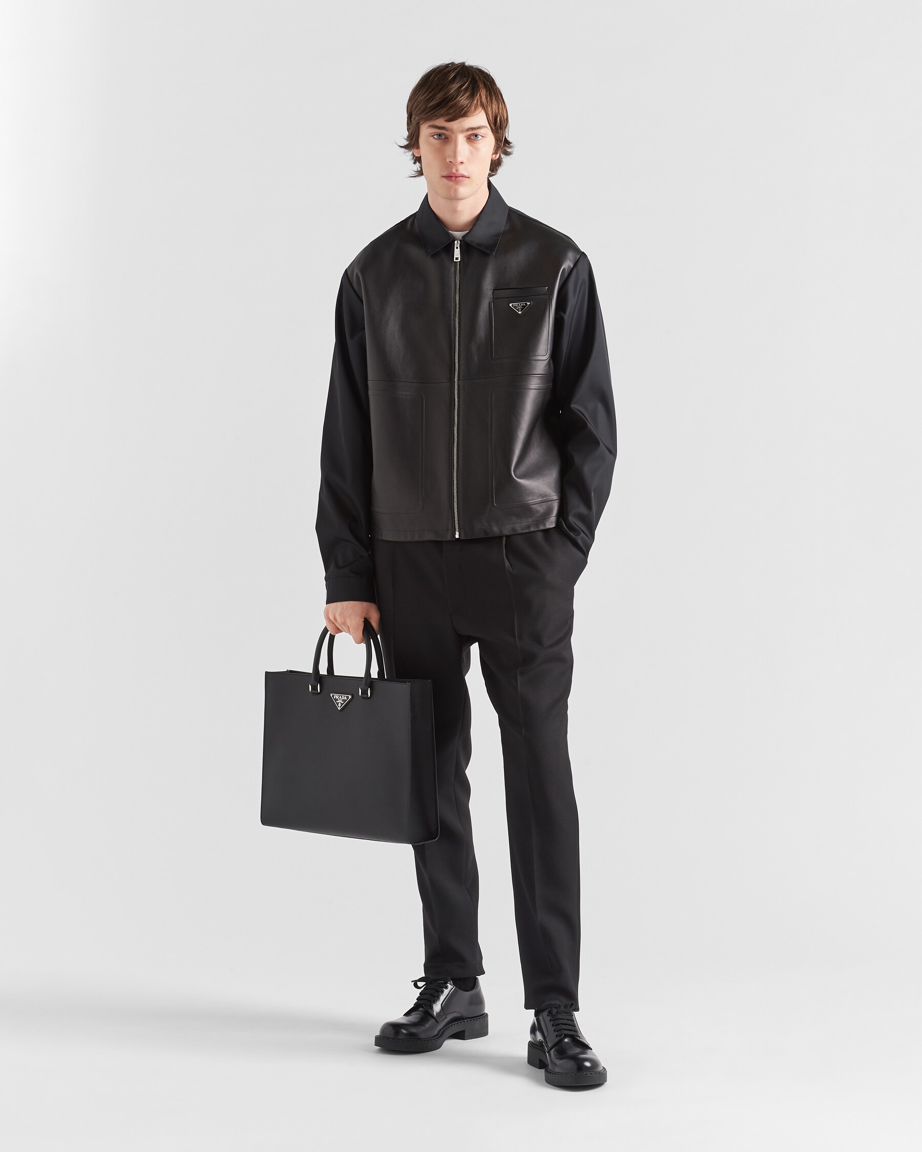 Black Re-nylon And Leather Jacket | PRADA