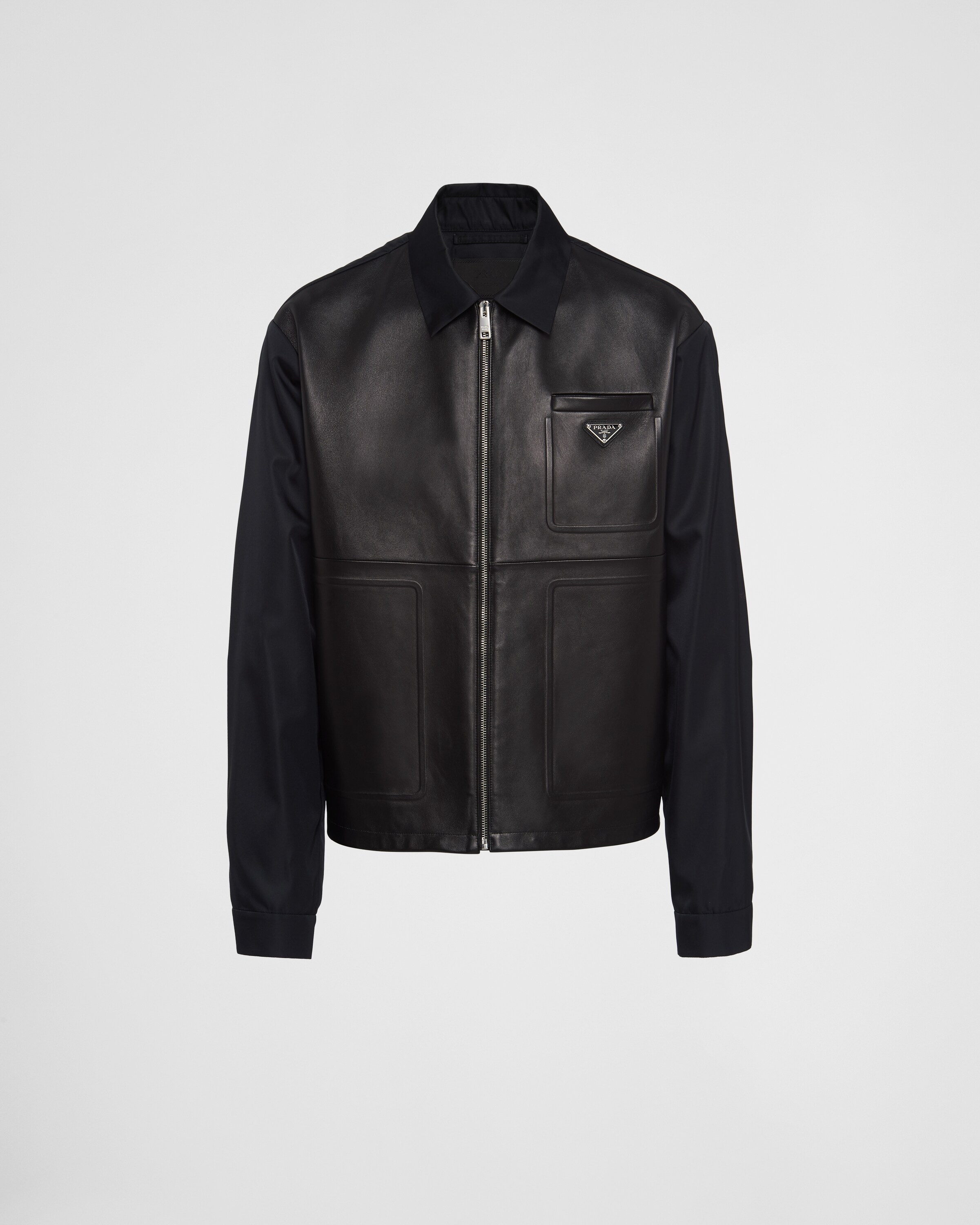 Prada Re-nylon Leather Jacket In Black