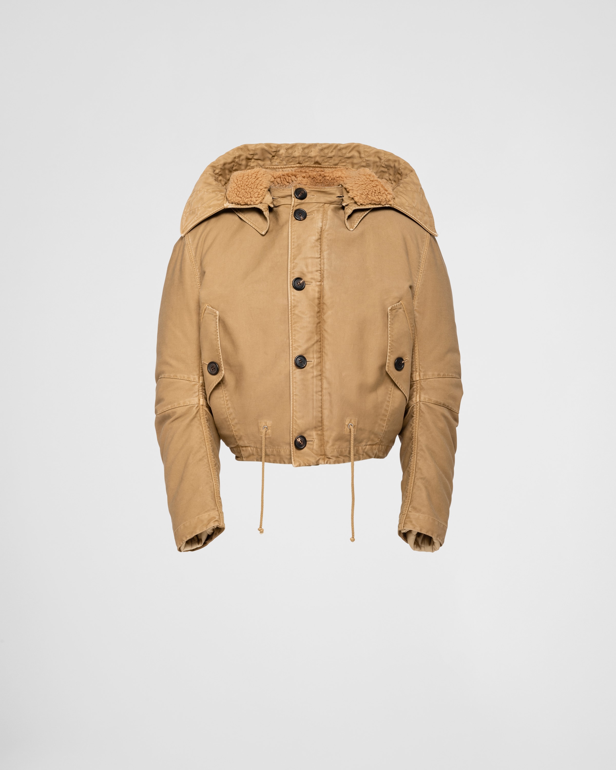 Prada Faux Shearling-trim Cotton Jacket In Cork Beige