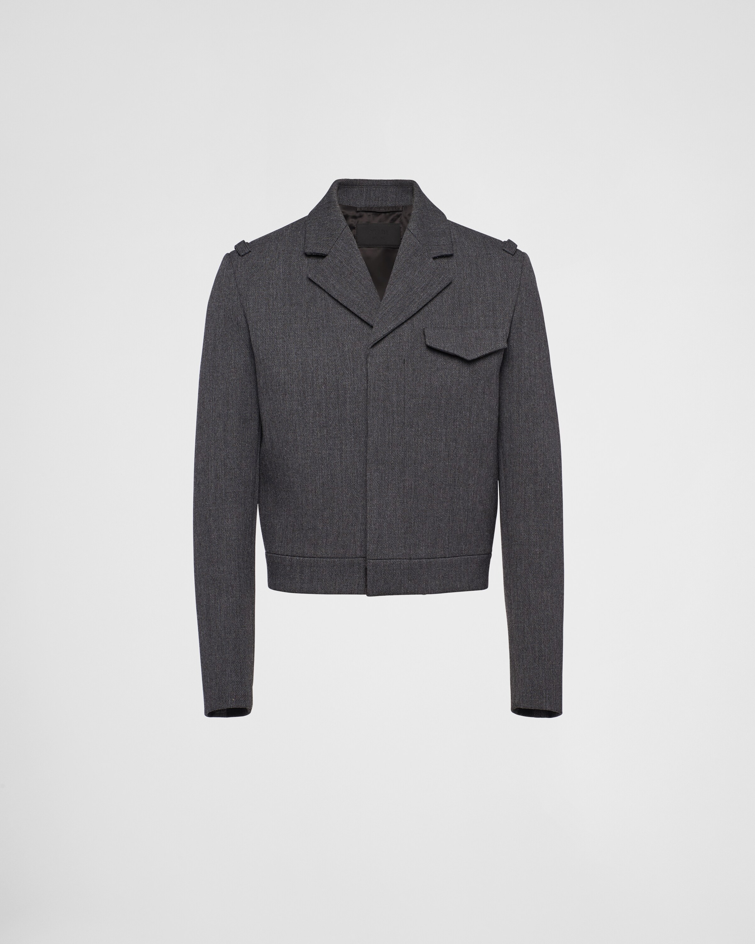 Prada Notched lapels Cropped Wool Jacket In Grey ModeSens
