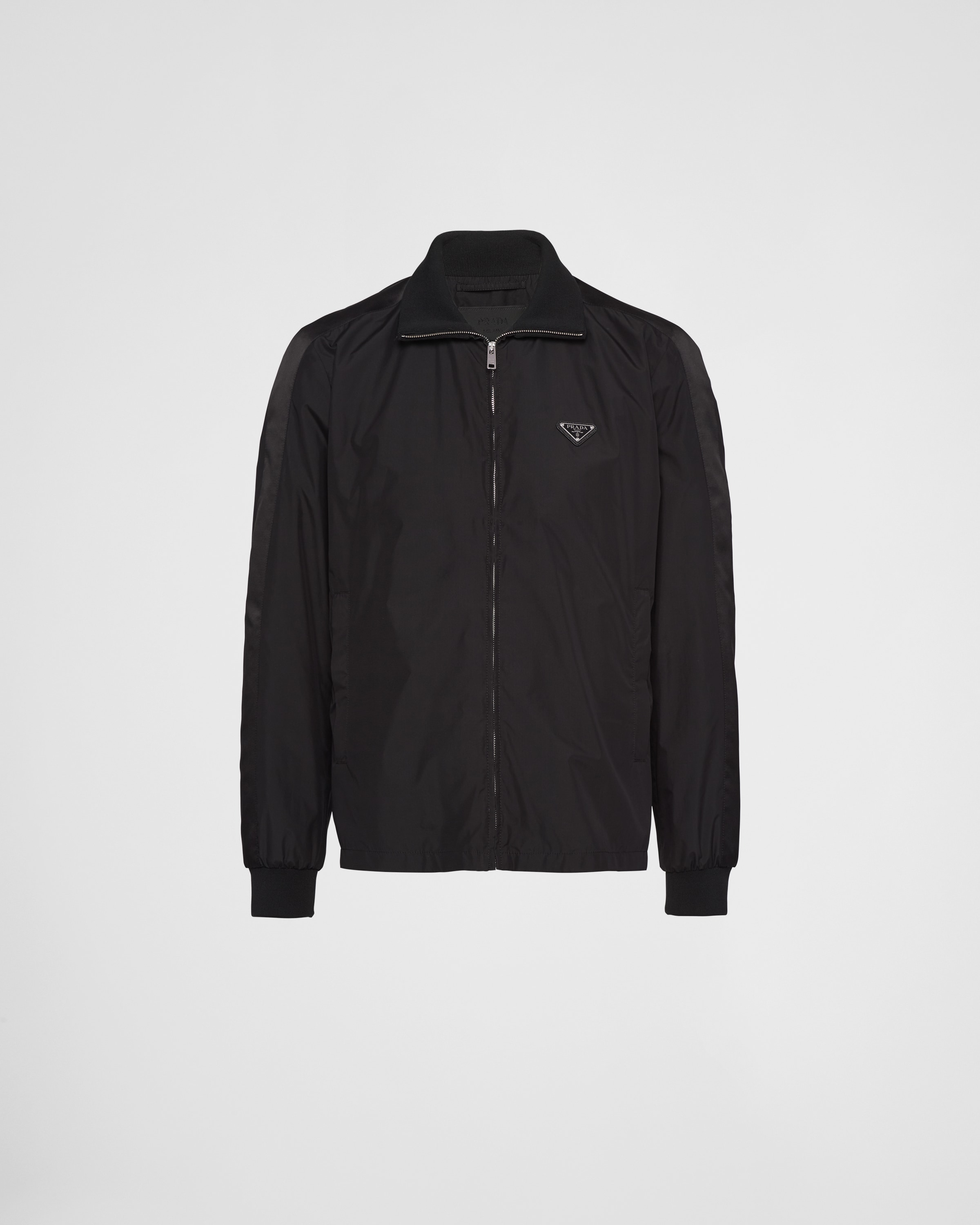 Prada Blouson In Silk Blend With Zip And Logo In Black