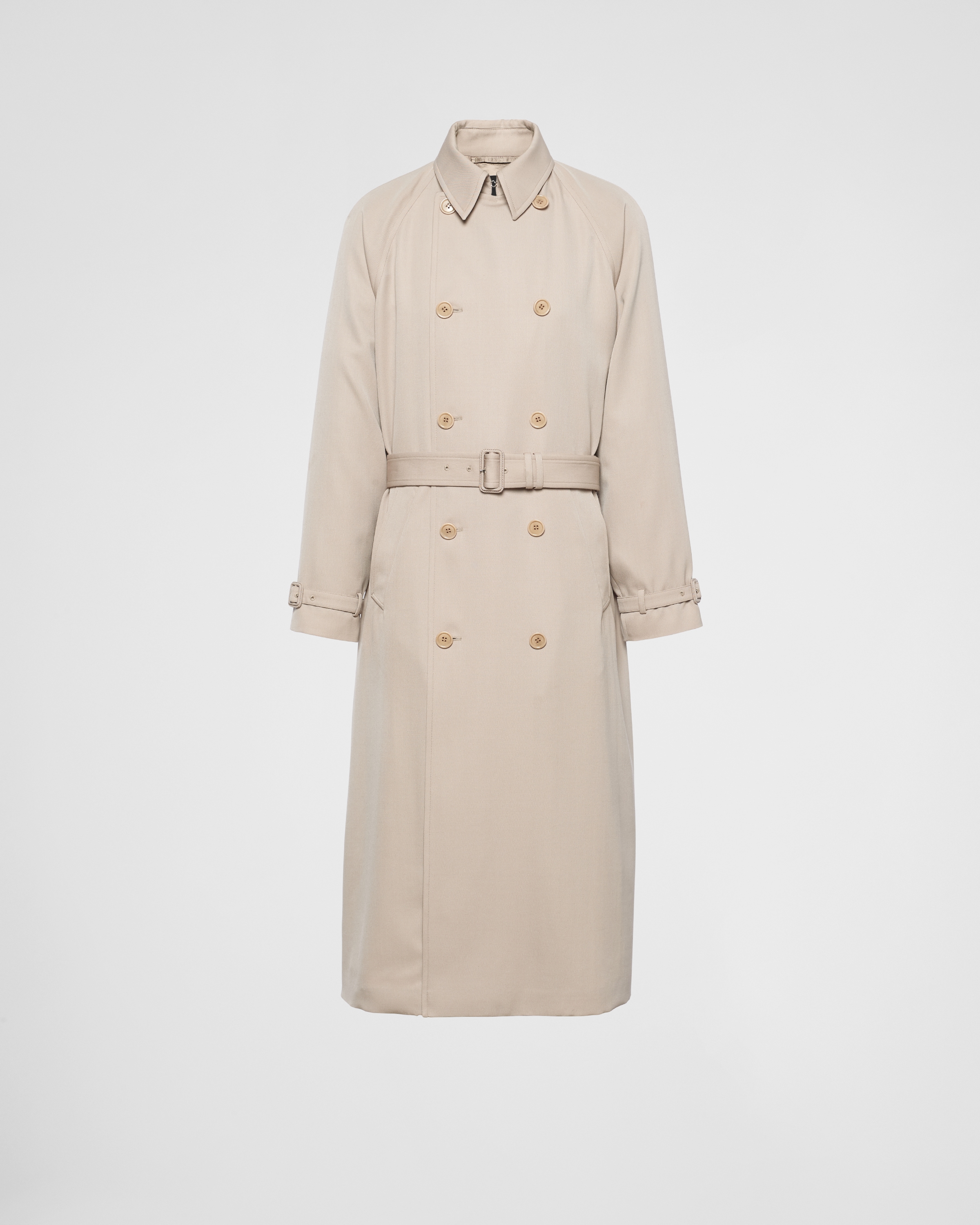 Prada Waist-belted Mid-length Trench With Epaulettes