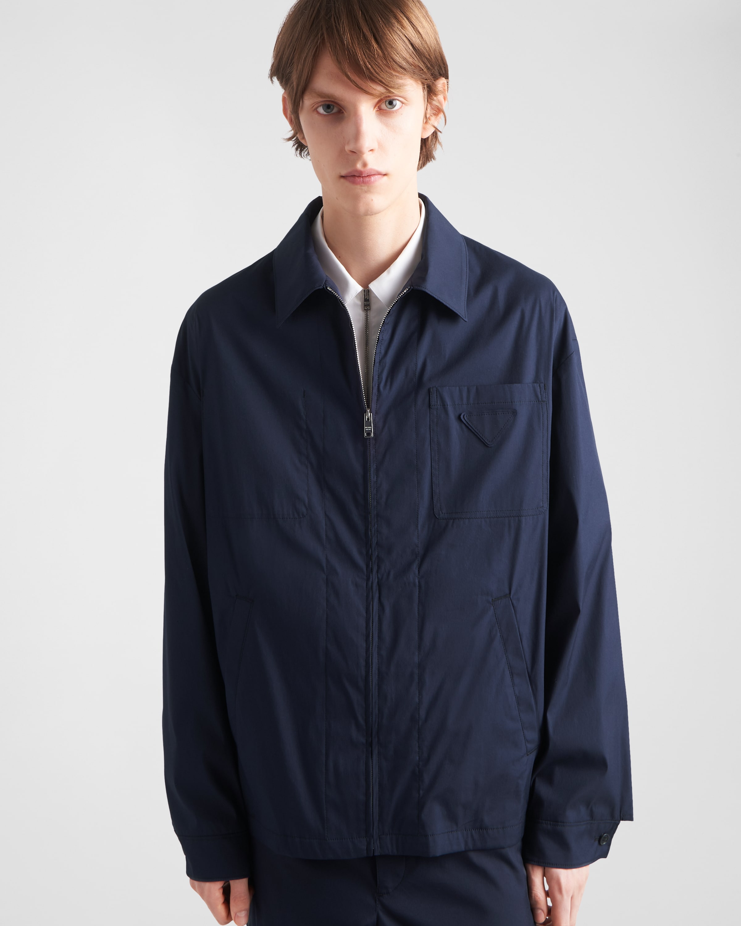 Shop Prada Stretch Cotton Blouson Jacket In Blue