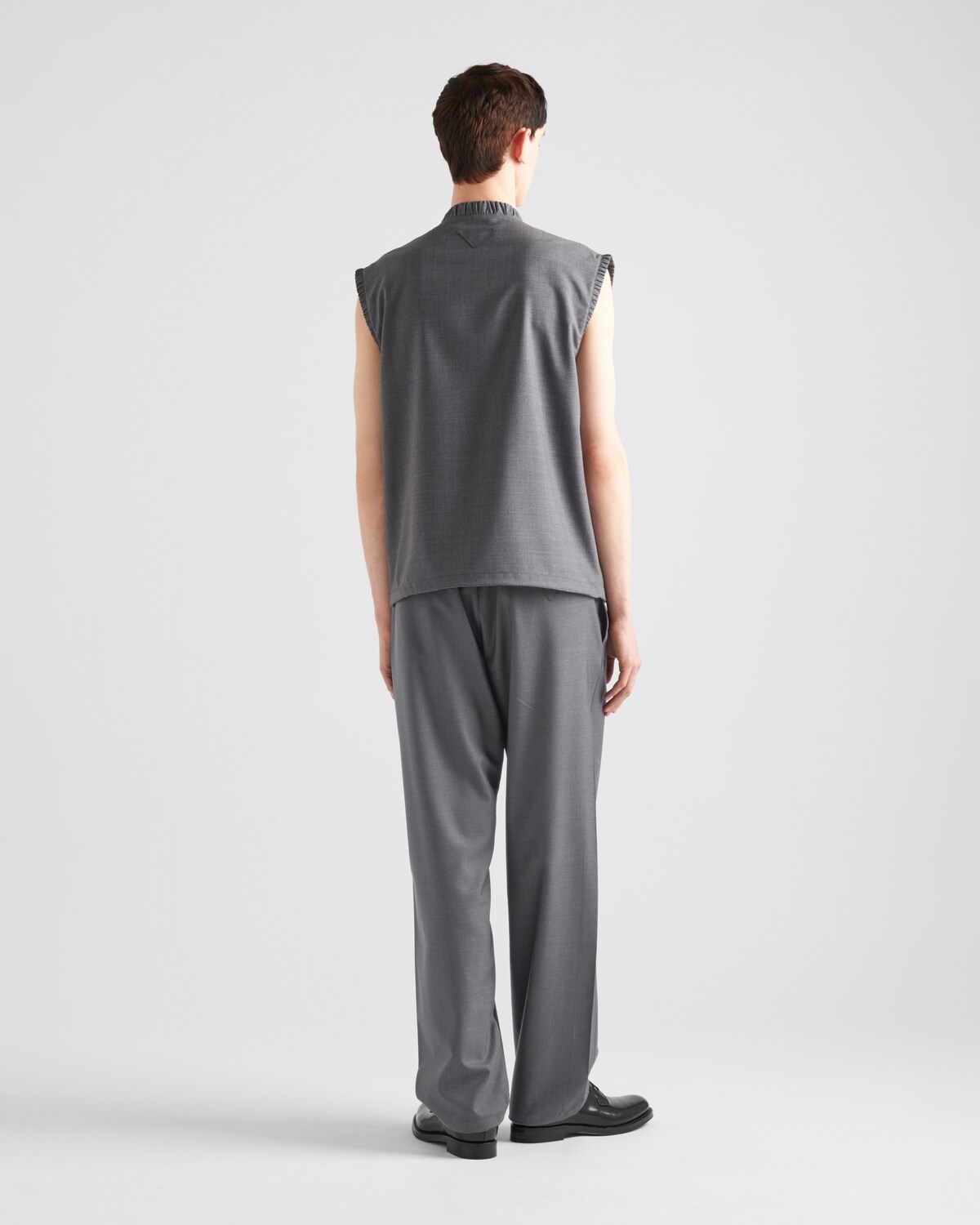Prada 2025 Belted Down Vest Gray Wool