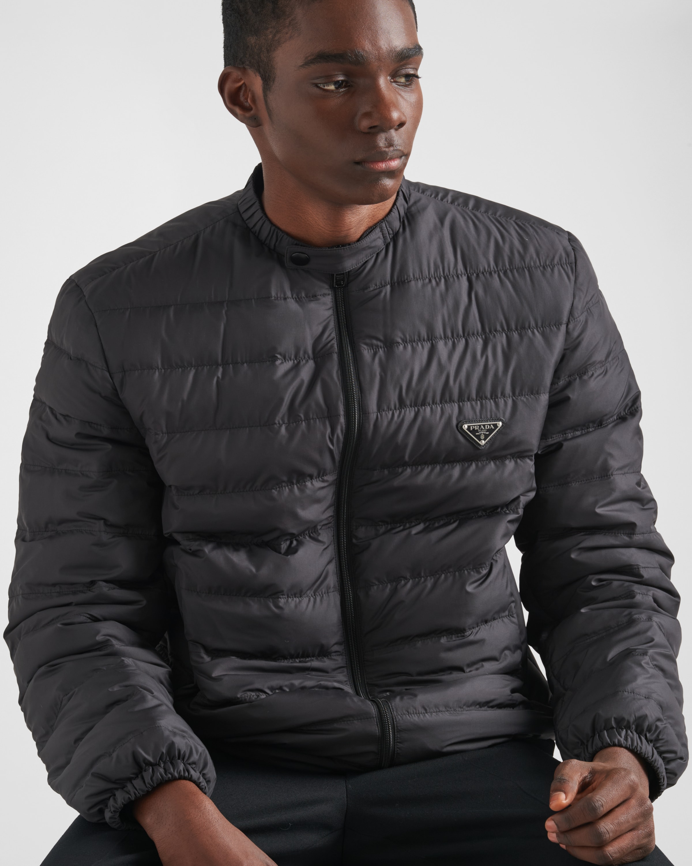 Shop Prada Short Polyester Down Jacket In Black