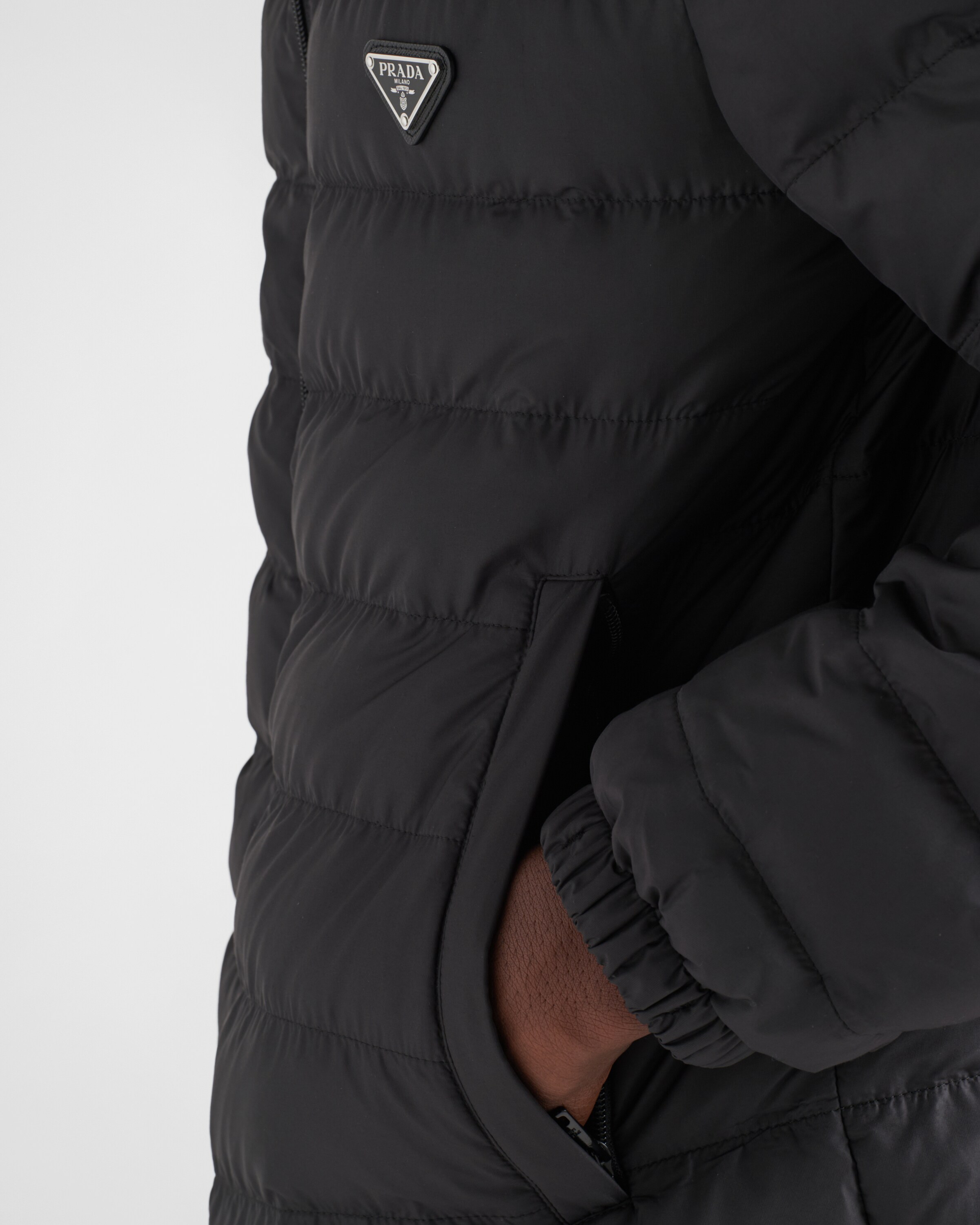 Shop Prada Short Polyester Down Jacket In Black