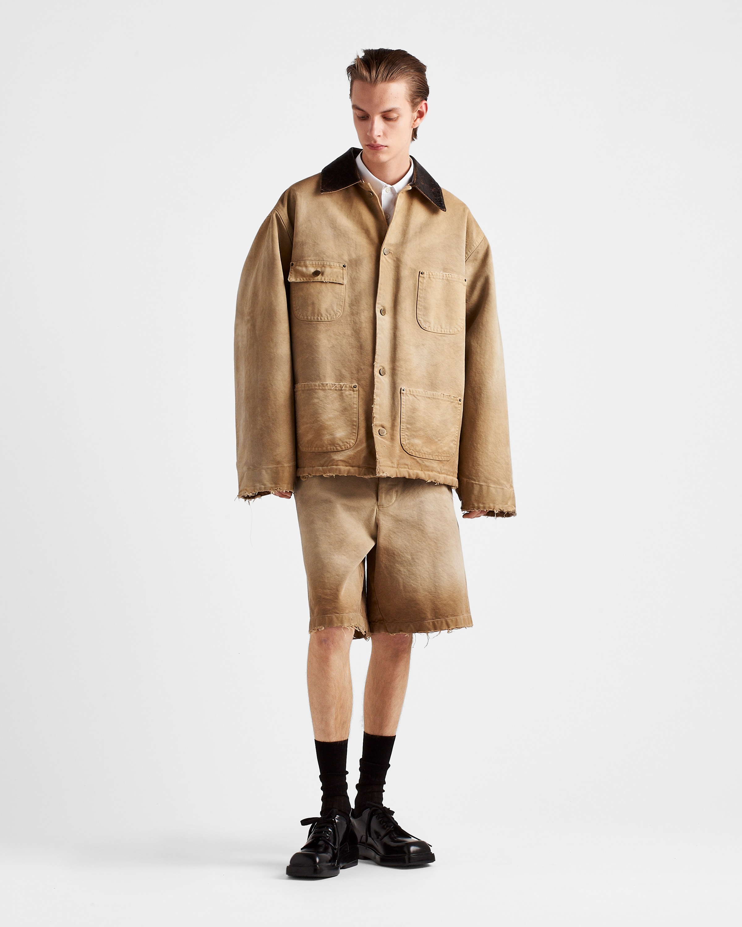 Beige Garment dyed Cotton Trucker Jacket PRADA