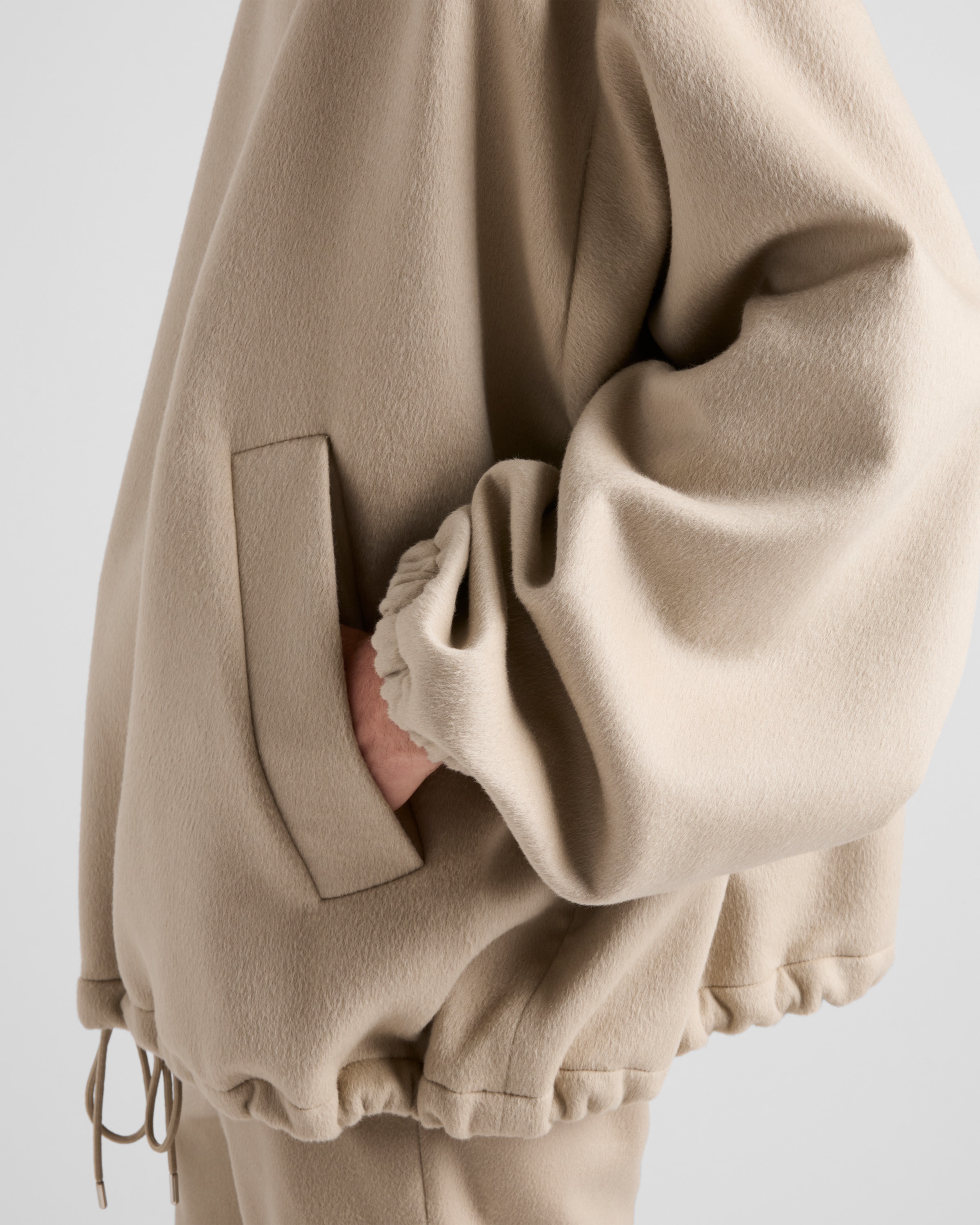パーカー・フーディ PRADA SGC623_1CRU WOOL BLEND HODDIE JACKET Limestone Wool Blend Hoodie Jacket | PRADA