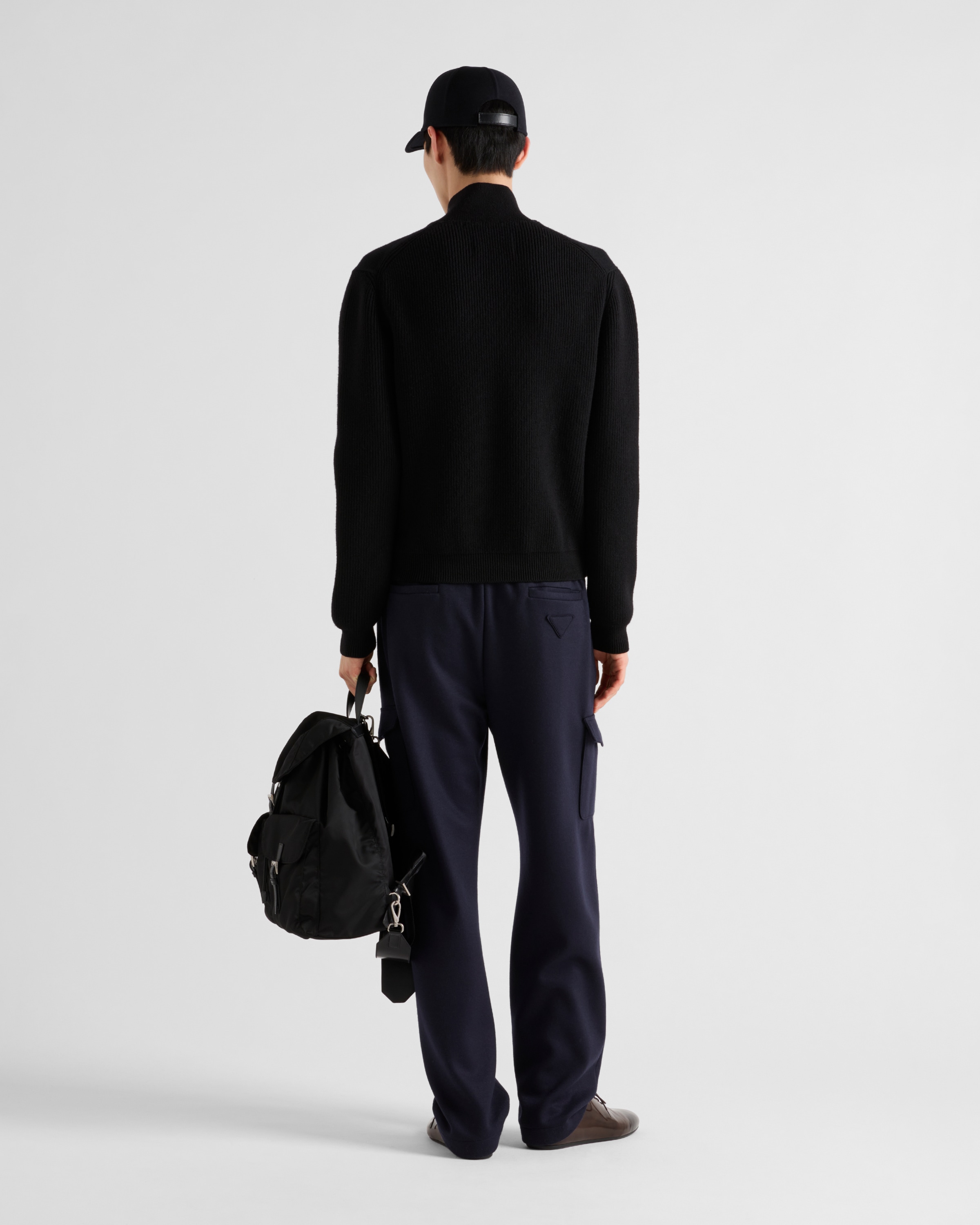 ブラック ウールxカシミヤ ジップカーディガン | PRADA