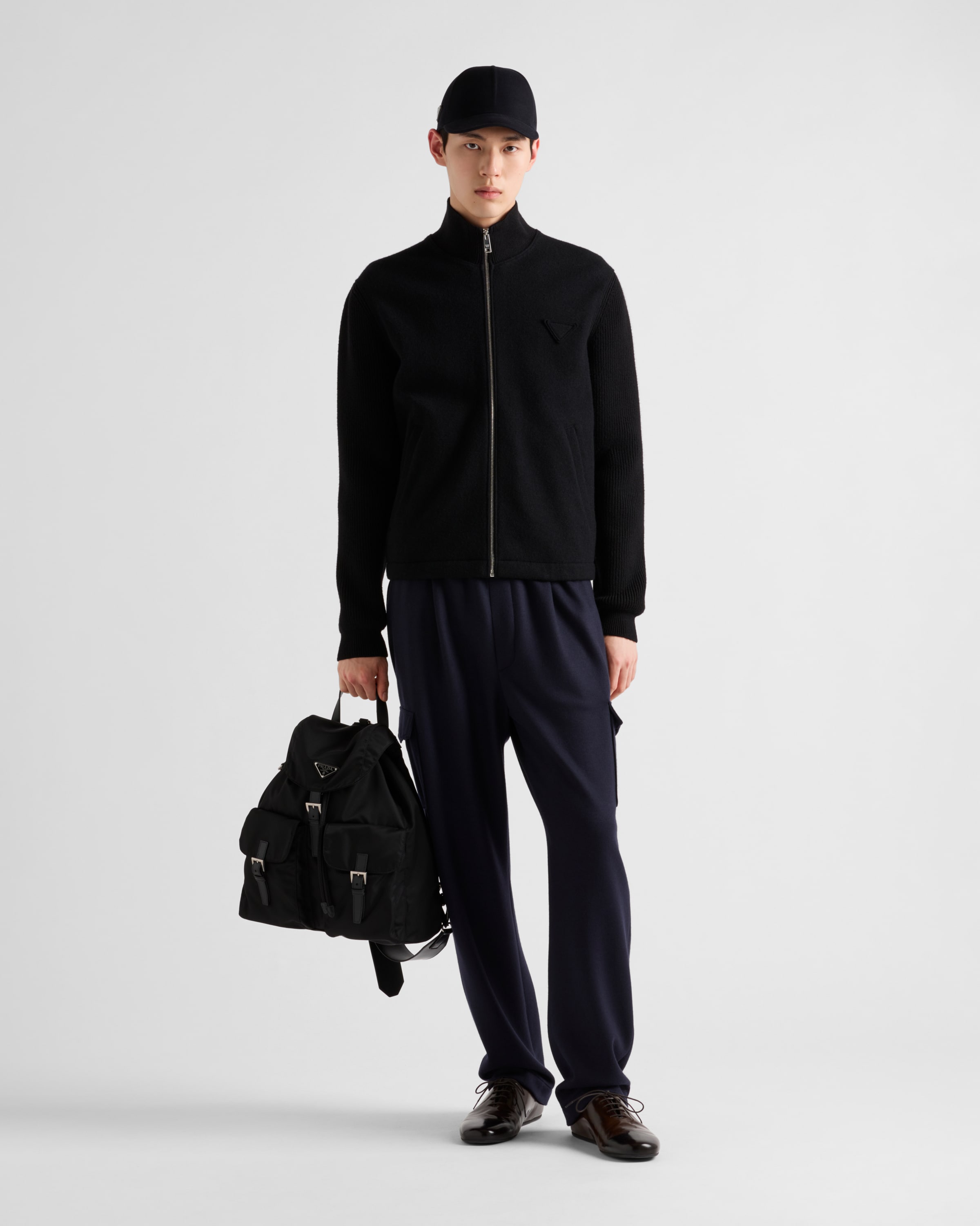 Black Wool And Cashmere Zipper Cardigan | PRADA