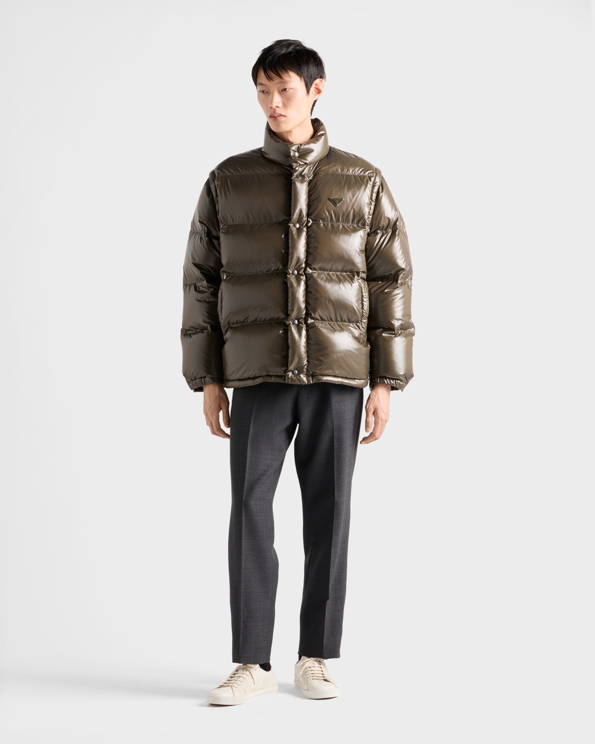 Prada Medium Weight Down Jacket With High Collar In Green