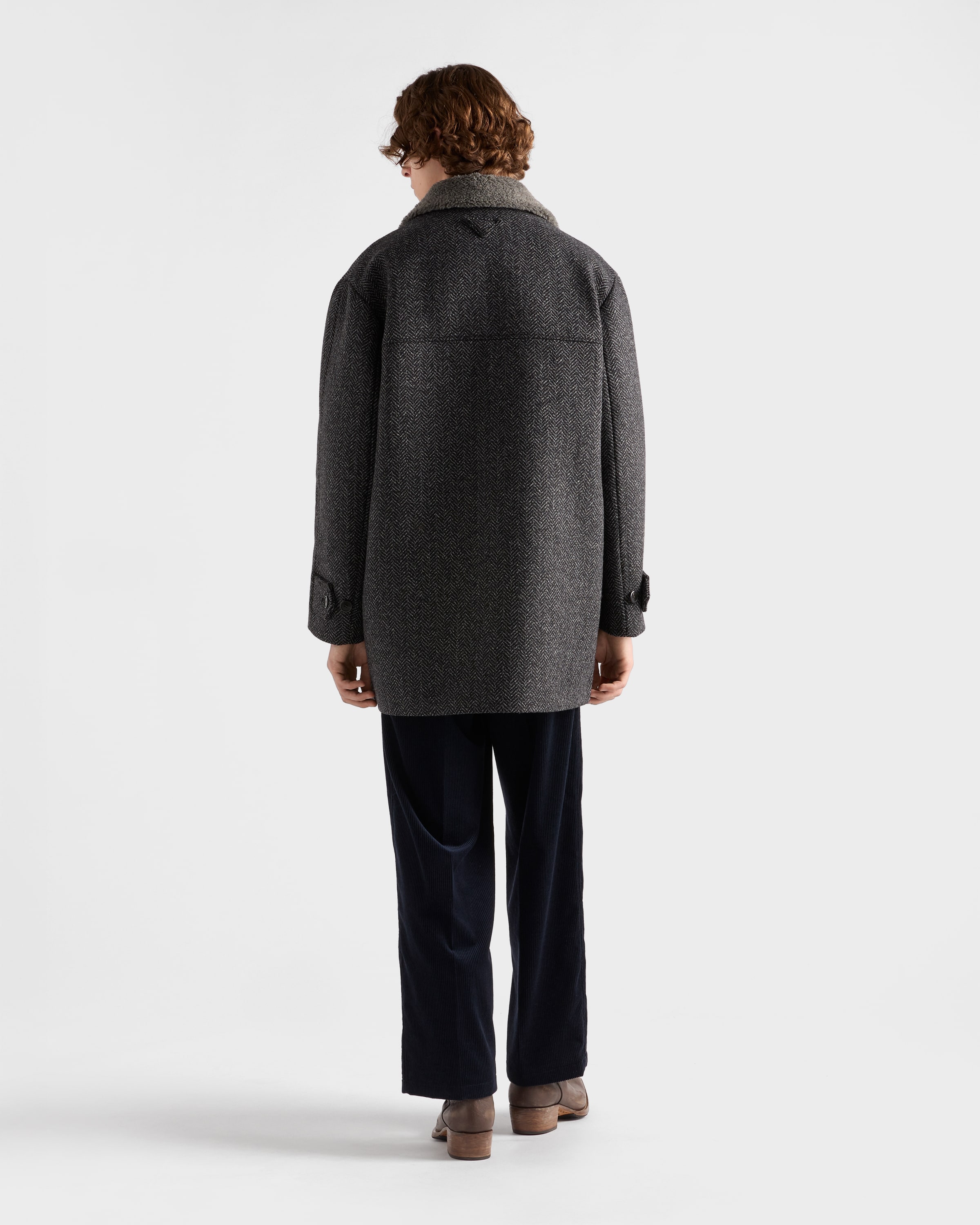 ダークグレー シェブロン柄 ウール コート | PRADA