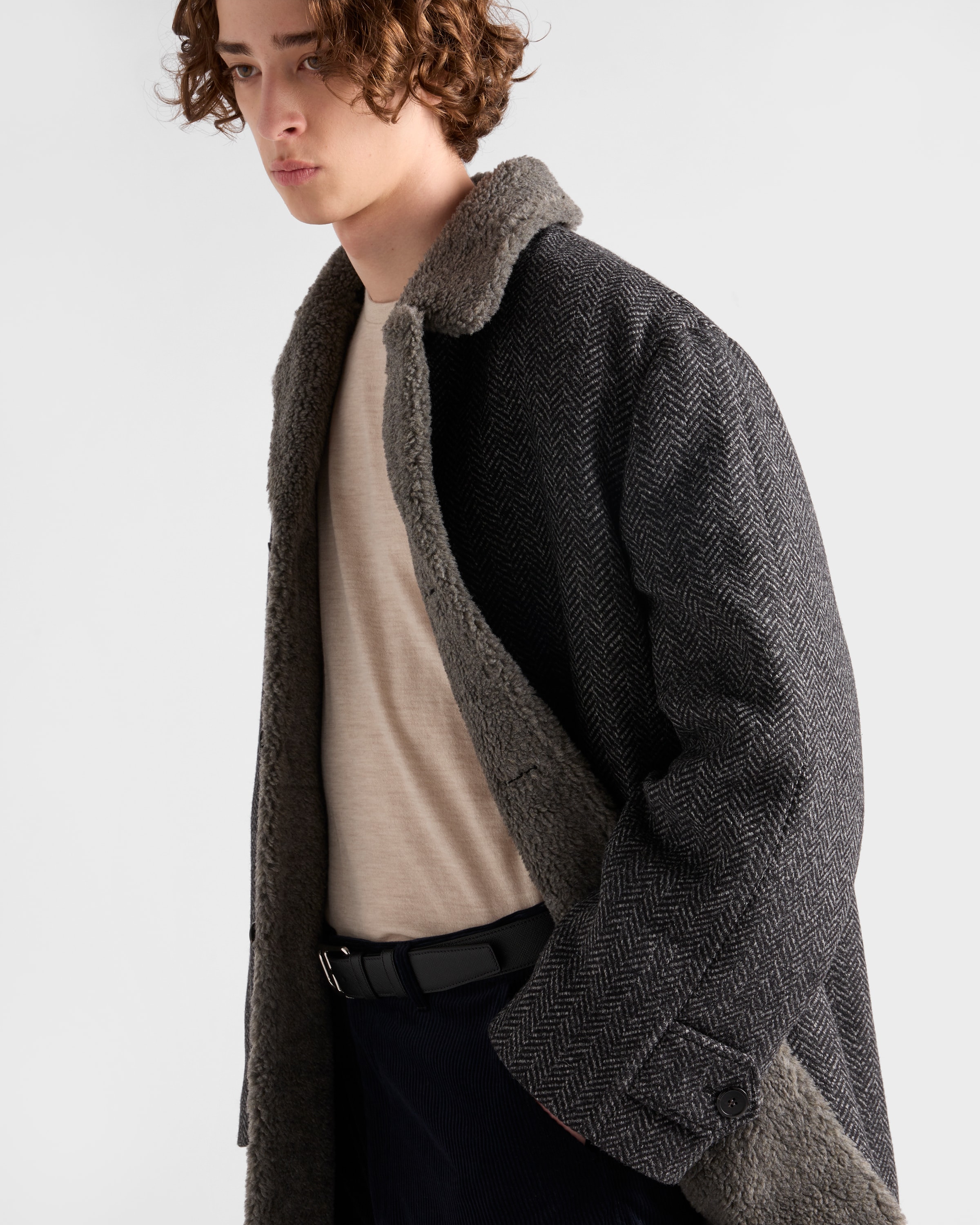 Chevron patterned wool coat