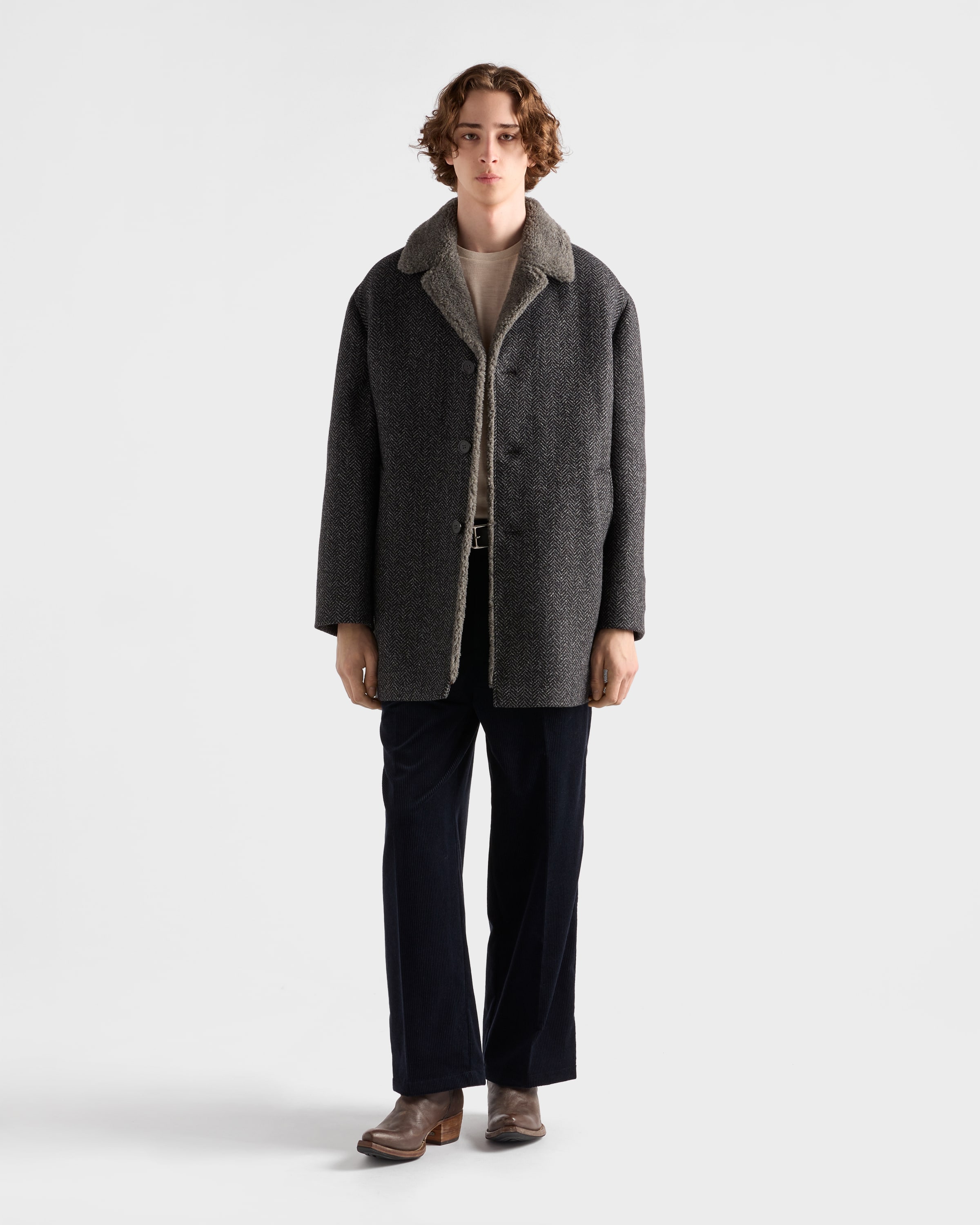Chevron patterned wool coat