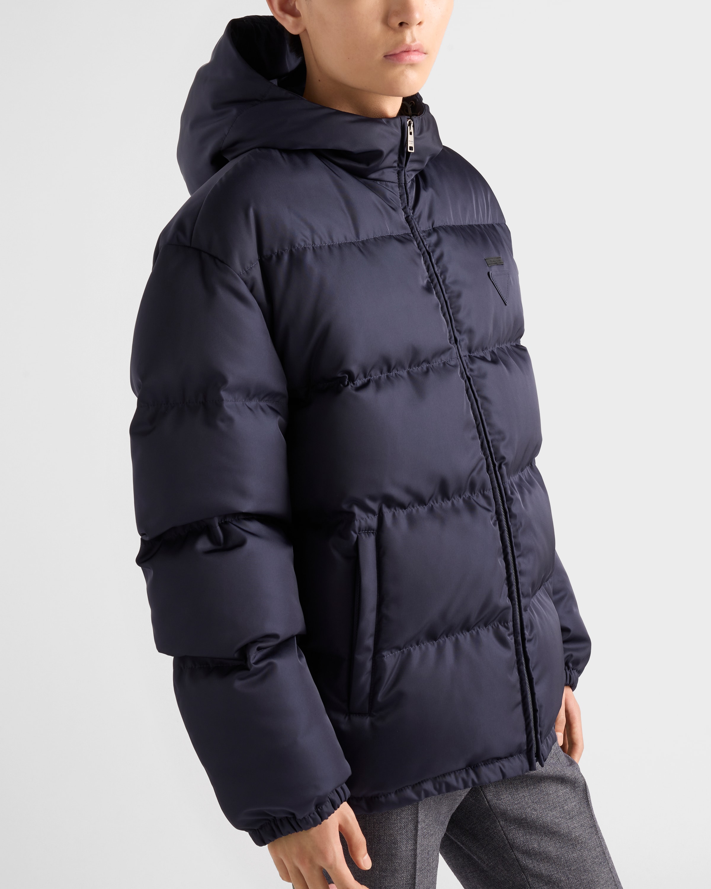 Blue Medium-weight hooded Re-Nylon down jacket | PRADA