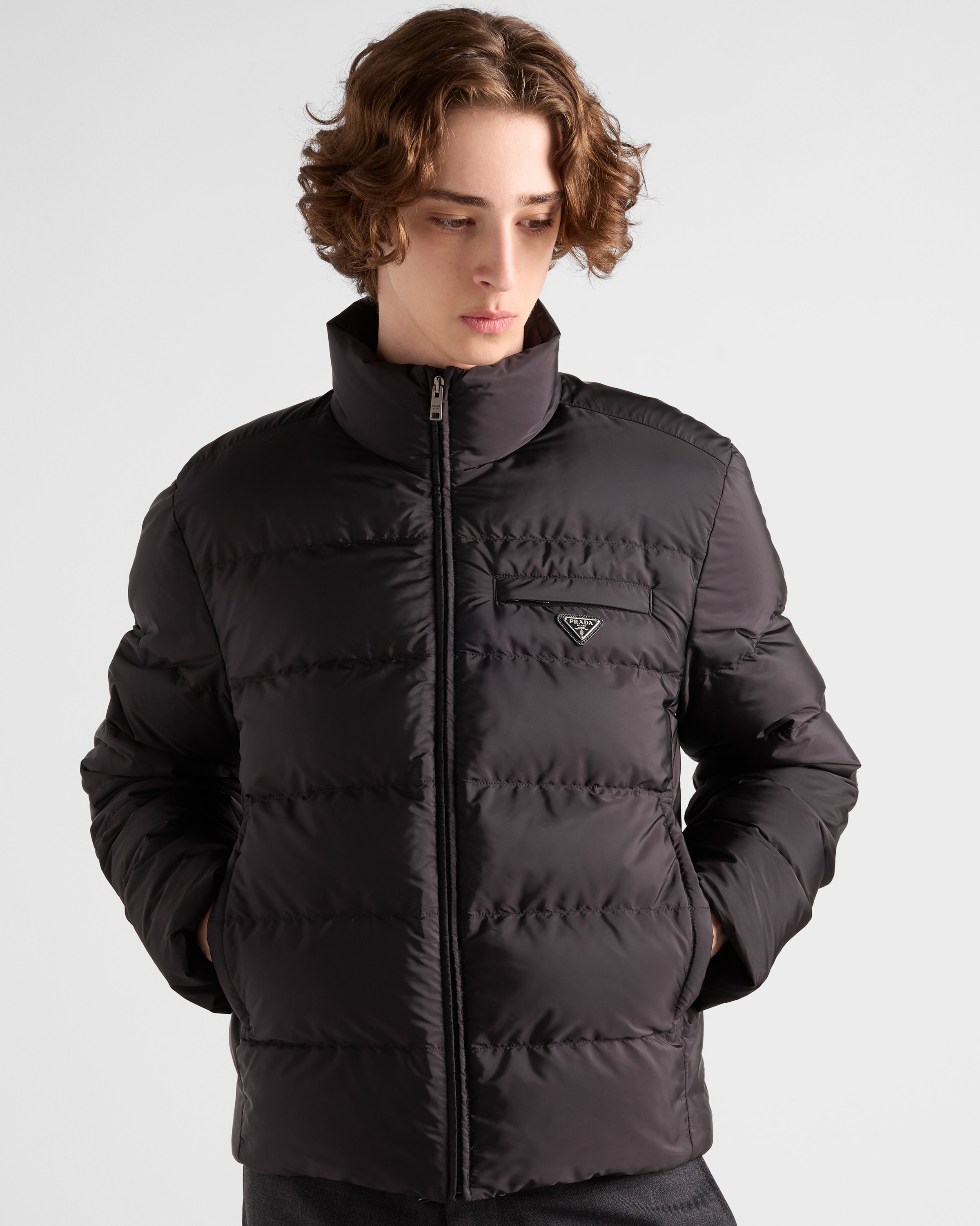 Black Medium-weight Re-Nylon down jacket | PRADA - United States