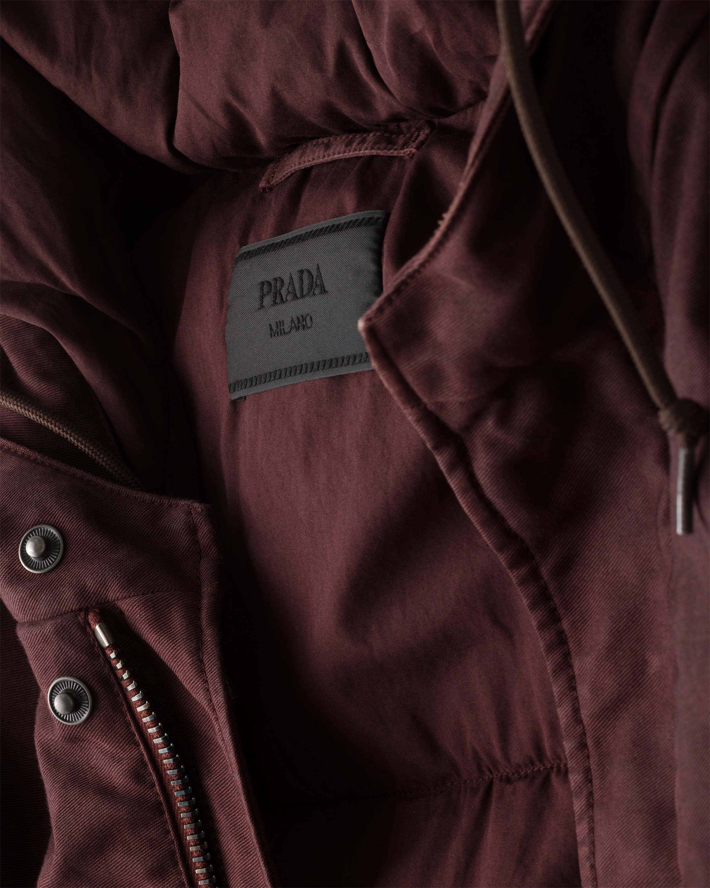 ダークブラウン ロング コットン ダウンジャケット | PRADA