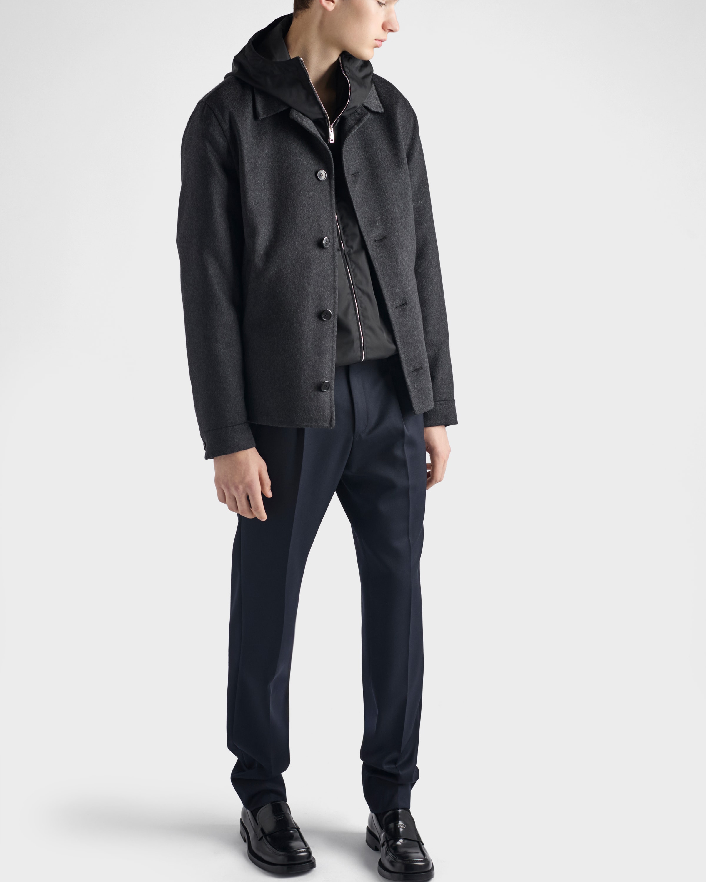 Prada Mens Black Hooded Re-nylon Jacket Xl In Black