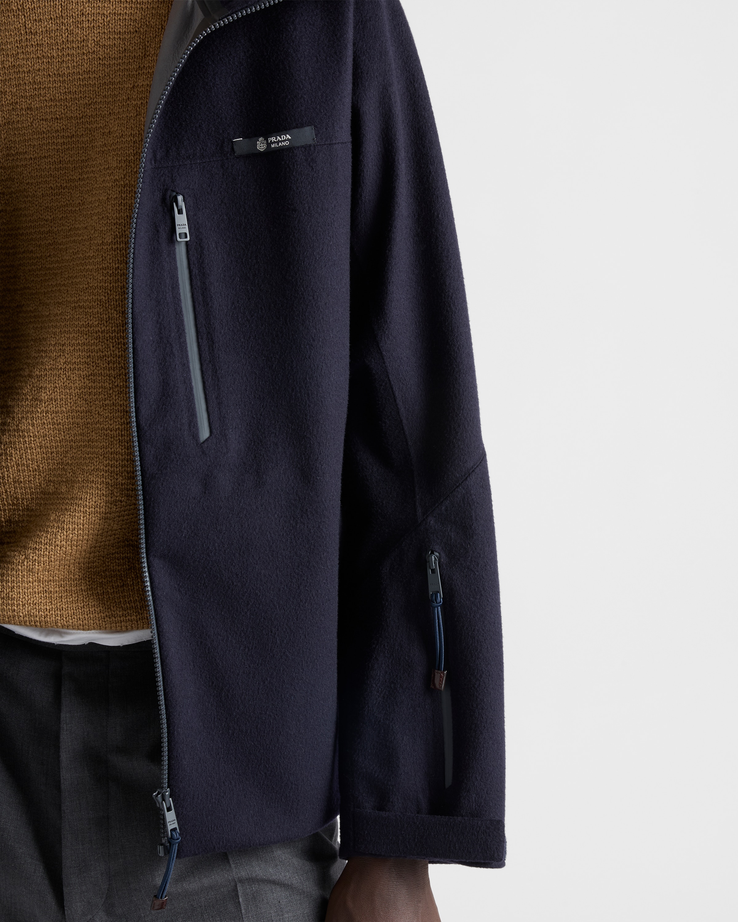 Navy Hooded Cashmere Jacket | PRADA - United States