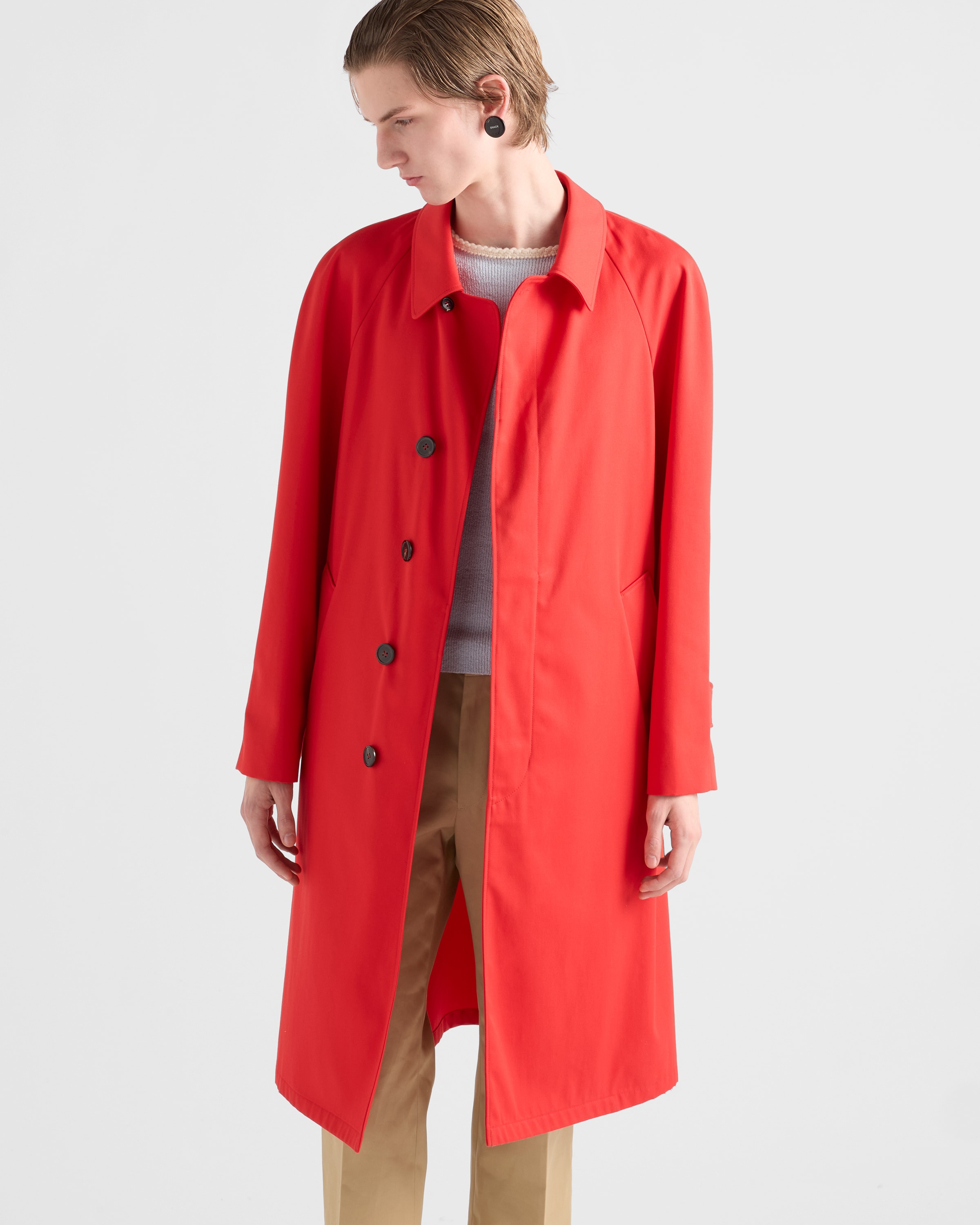 Red Technical Gabardine Coat | PRADA - United States