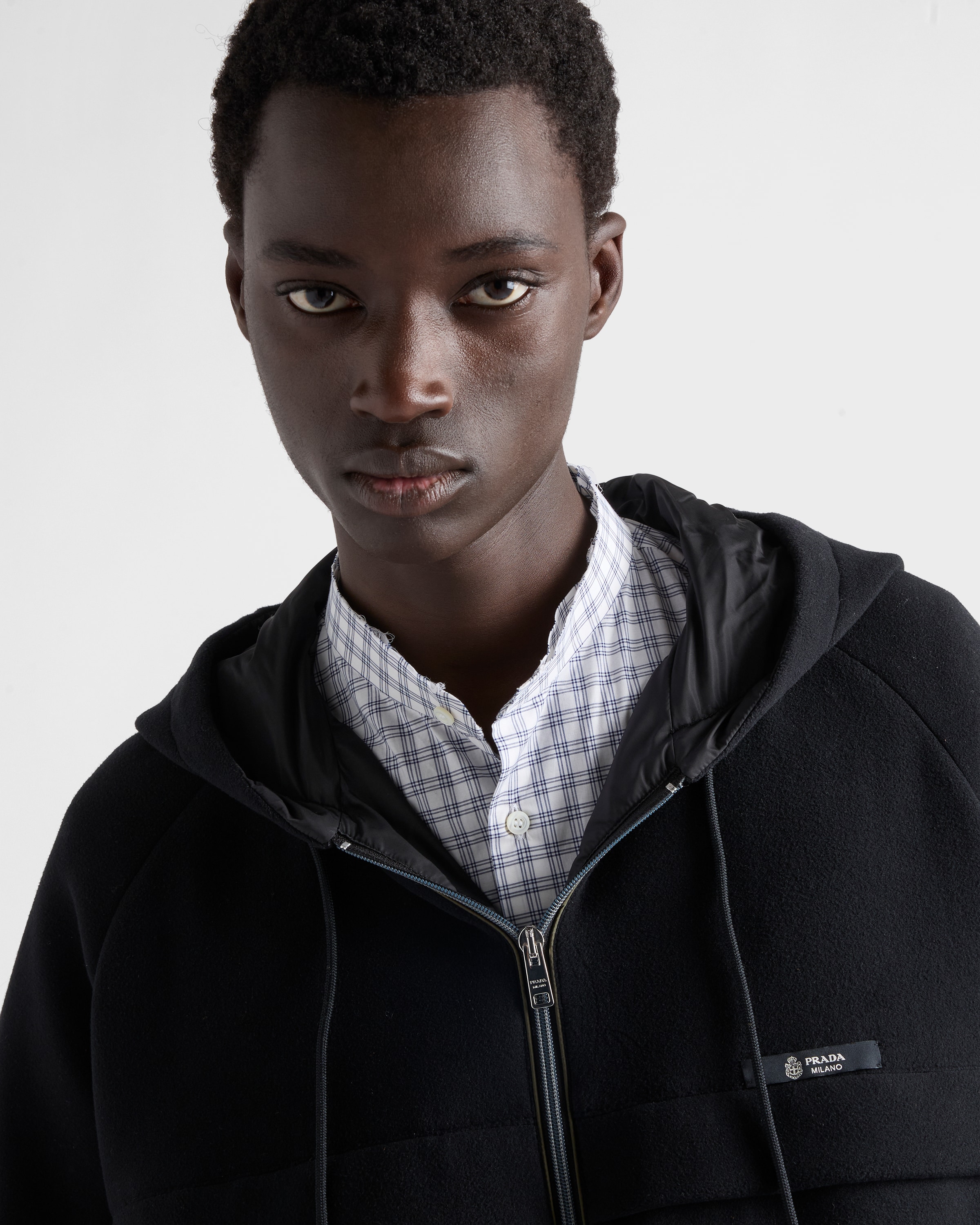 Black Hooded Technical Fabric Blouson Jacket | PRADA