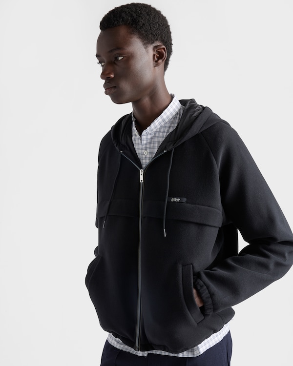 连帽织物面料短夹克 - 黑色 连帽织物面料短夹克 - 黑色