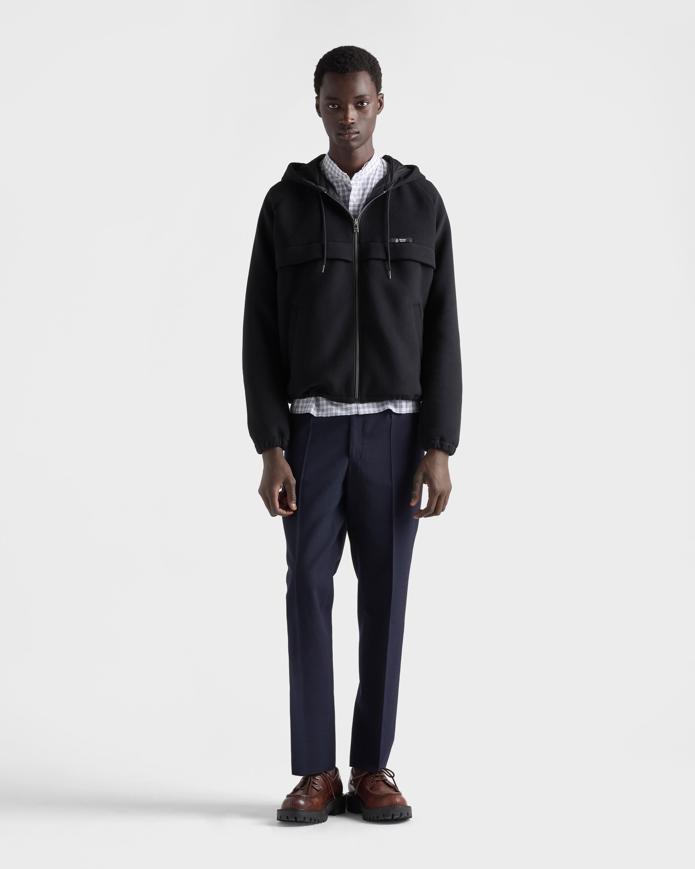 Black Hooded Technical Fabric Blouson Jacket | PRADA