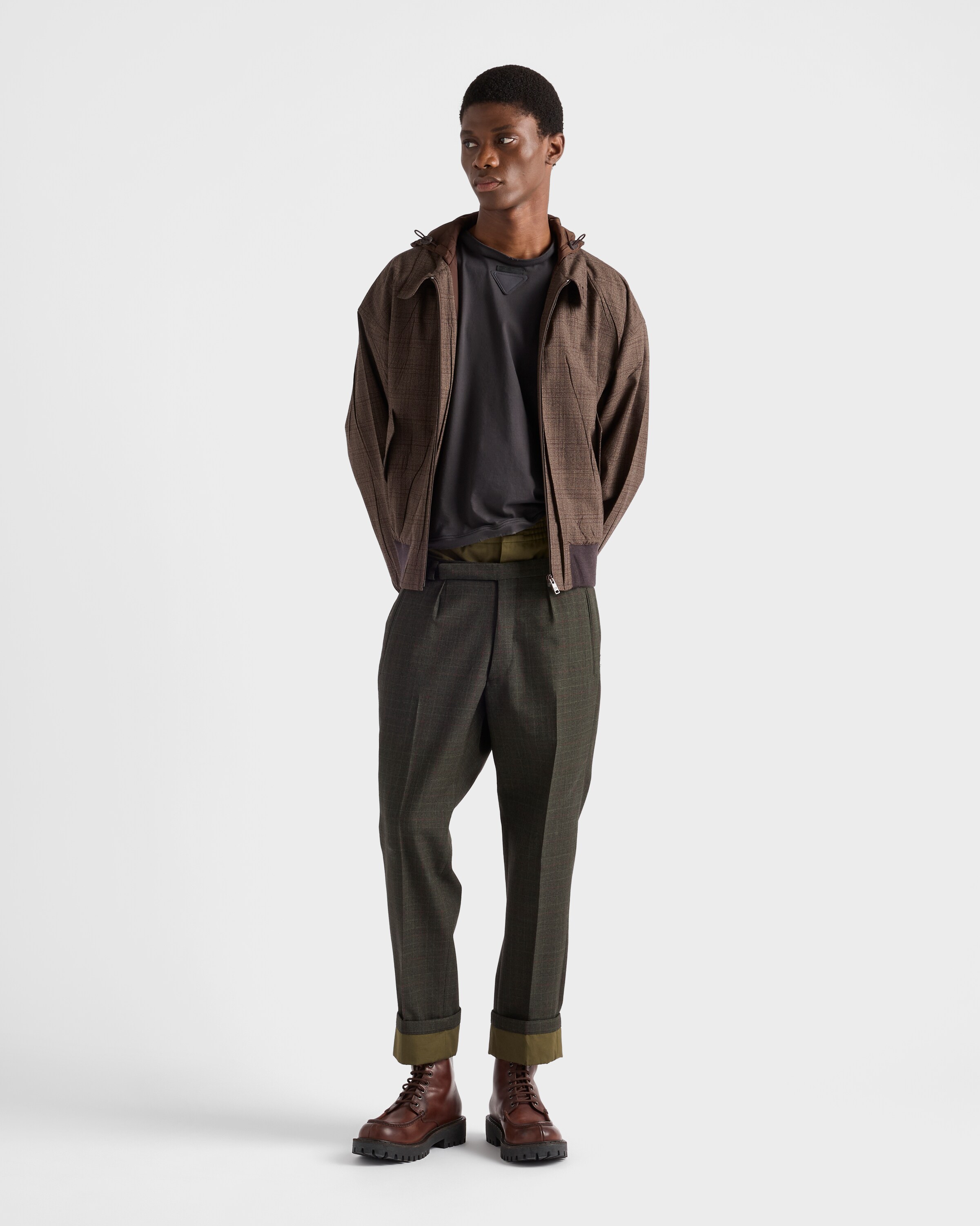 ブラウン フード付 ウール ジャケット | PRADA