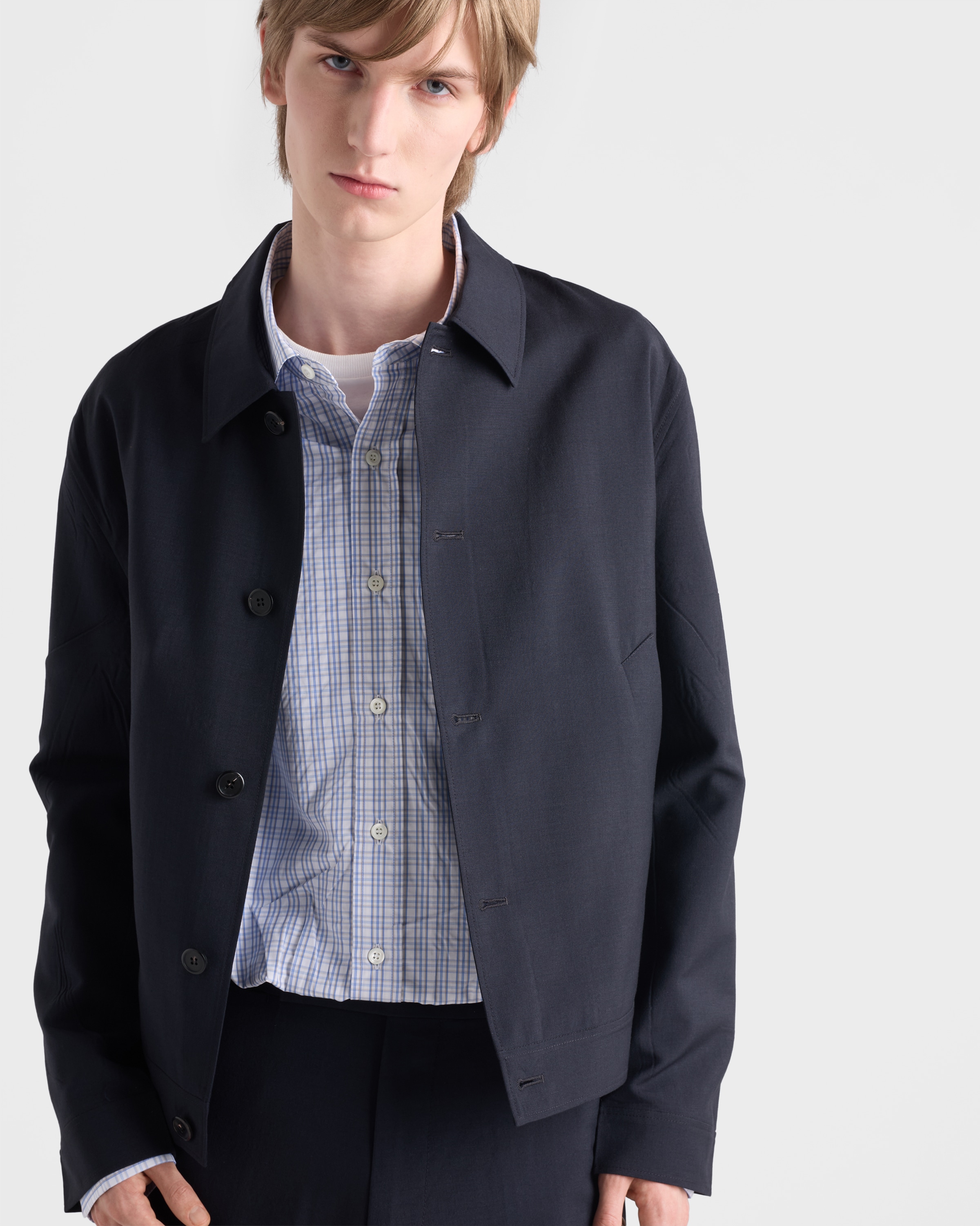 Navy Mohair and wool blouson jacket | PRADA - Canada