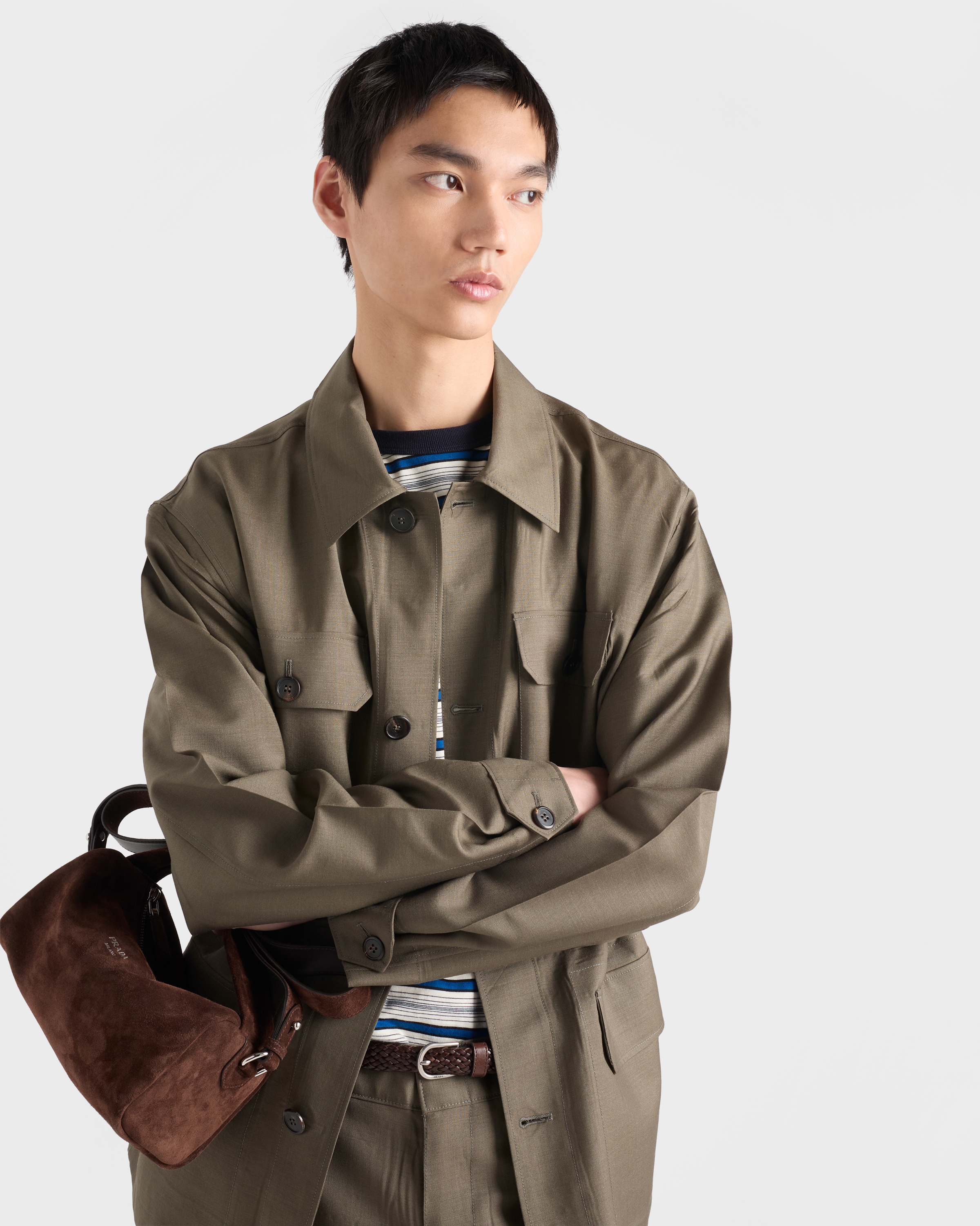 Forest Green Mohair and wool safari jacket | PRADA - Singapore