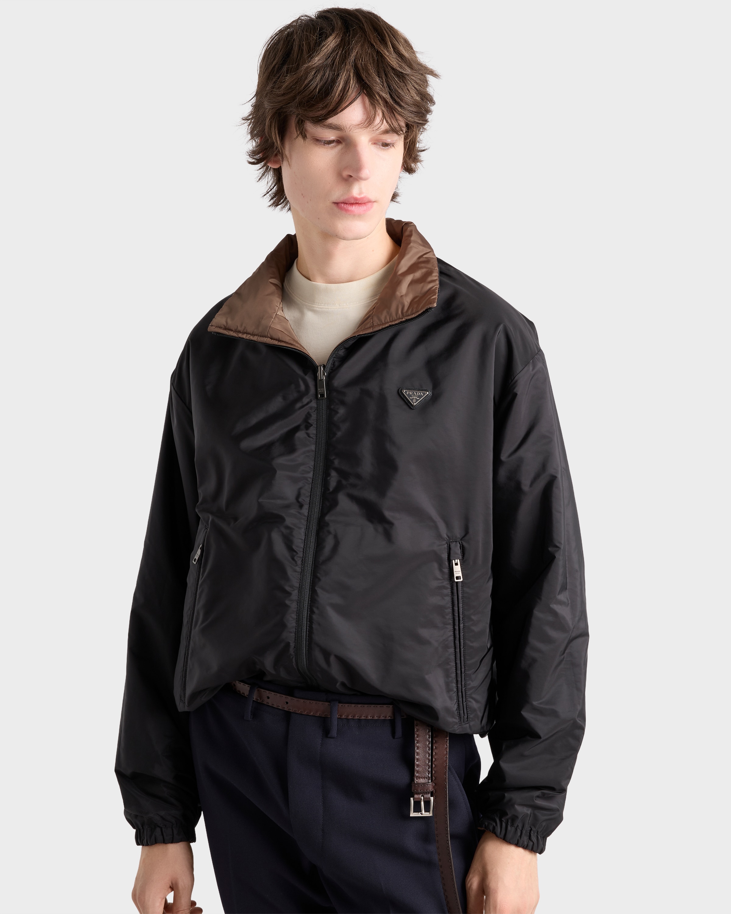 Bark/black Re-nylon Jacket | PRADA - Japan