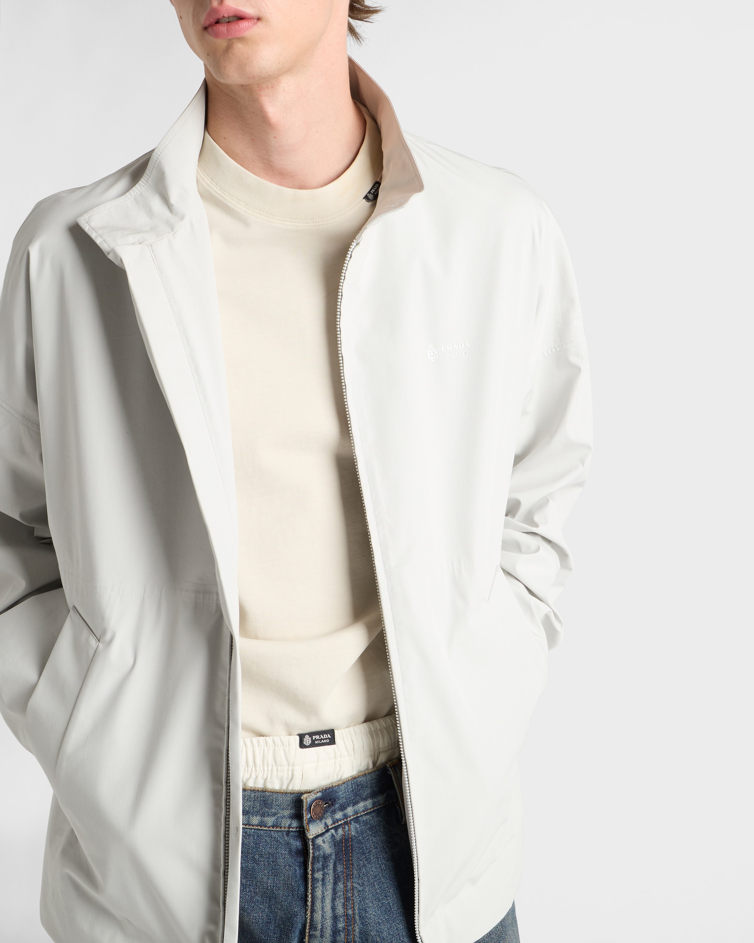 Chalk White Technical fabric jacket | PRADA - United States